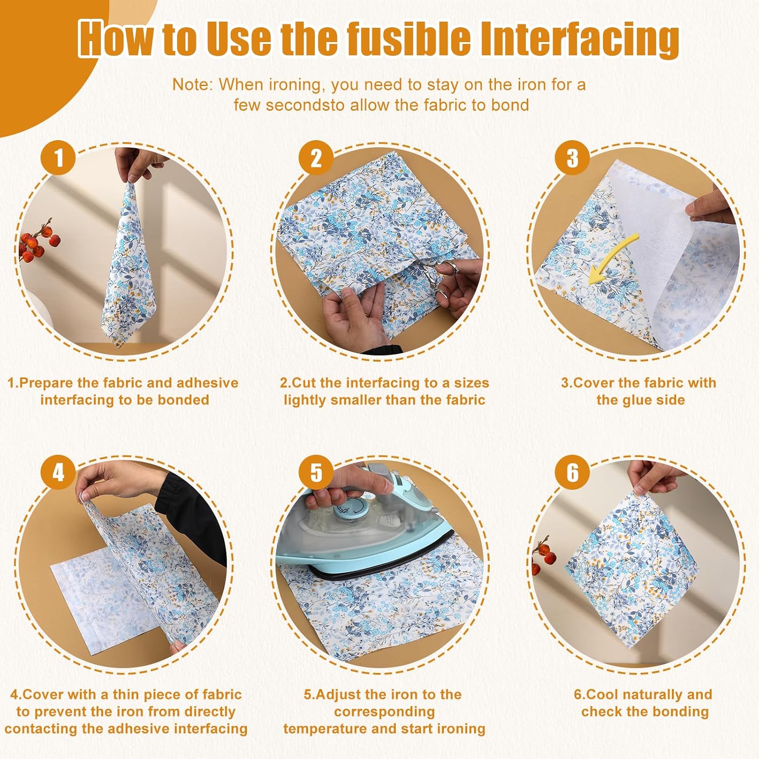 Jupean 30" x 79" Medium Weight Fusible Interfacing for Sewing: White Interfacing Fabric for Sewing Iron on Interfacing Medium Fusible Interfacing for Sewing (50g / m²)