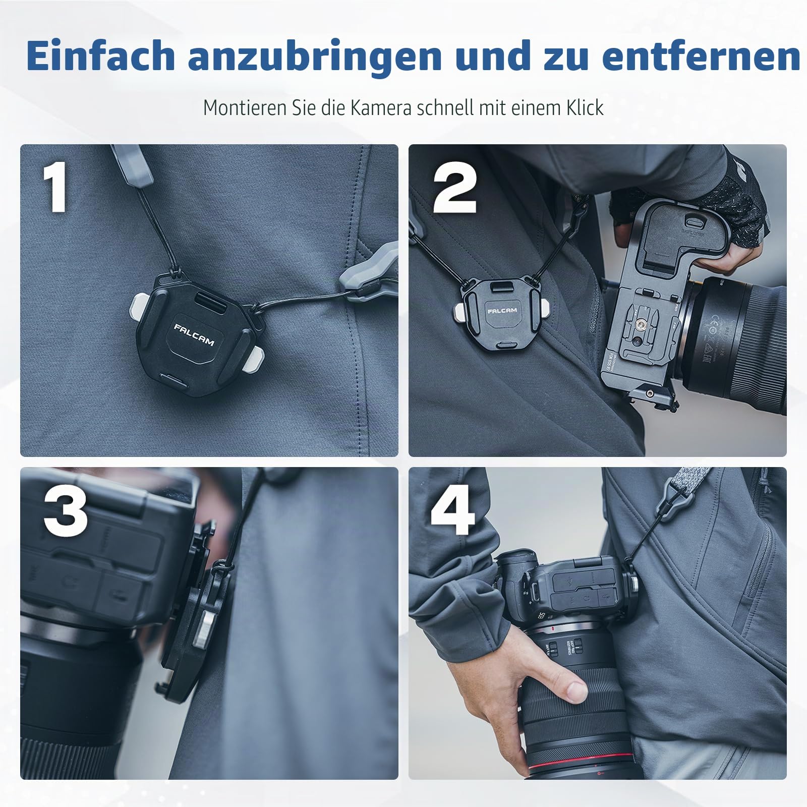 FALCAM F38 Kamera-Schultergurt-Schnellwechselset V2, 1/4-Zoll-Schrauben& Arca-Swiss-Standard-Schnellwechselplatte, Aluminium, Schnellverschluss für Kamera am Rucksack-Schultergurt