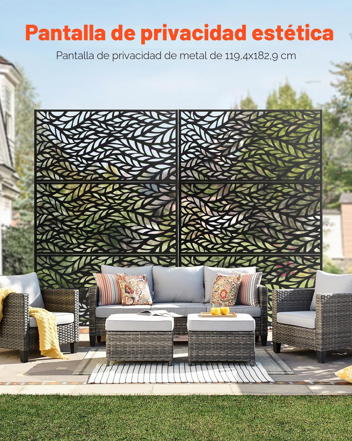 VEVOR Mampara de Privacidad de Metal de 120 x 50,8 x 183 cm con Soporte, Mamparas y Paneles de Privacidad Independiente para Exteriores de 3 Paneles para Jardín, Balcón, Patio, Habitación, Negro