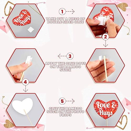 Miniatura 4 de Accesorios de fotos de San Valentín rojos con purpurina, paquete de 30  Accesorios para cabina de fotos del día de San Valentín  Suministros para