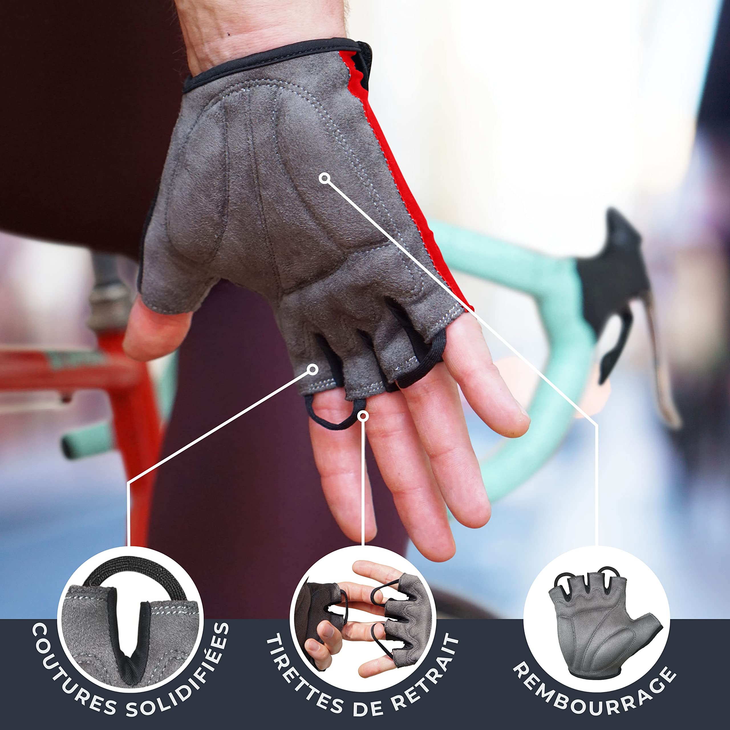 MACCIAVELLI® Gants de Cyclisme Homme Femme – Gant Vélo VTT – Demi Doigt
