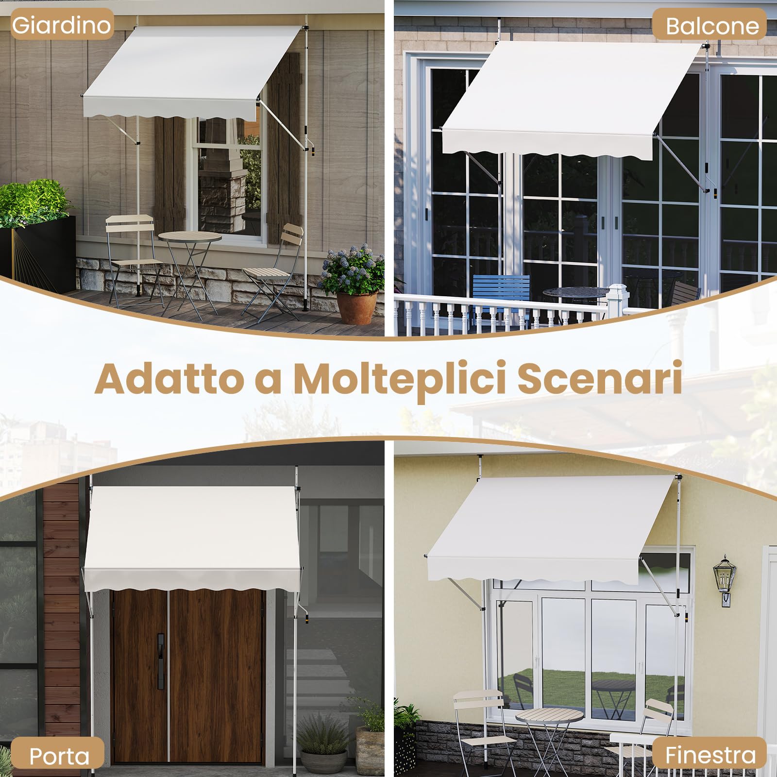 COSTWAY Tenda da Sole a Morsetto, Regolabile in Altezza e Inclinazione con Manovella, Telo Impermeabile e Resistente ai Raggi Solari e Telaio Antiruggine, Tenda Retrattile Senza Foratura (2M,Bianco)