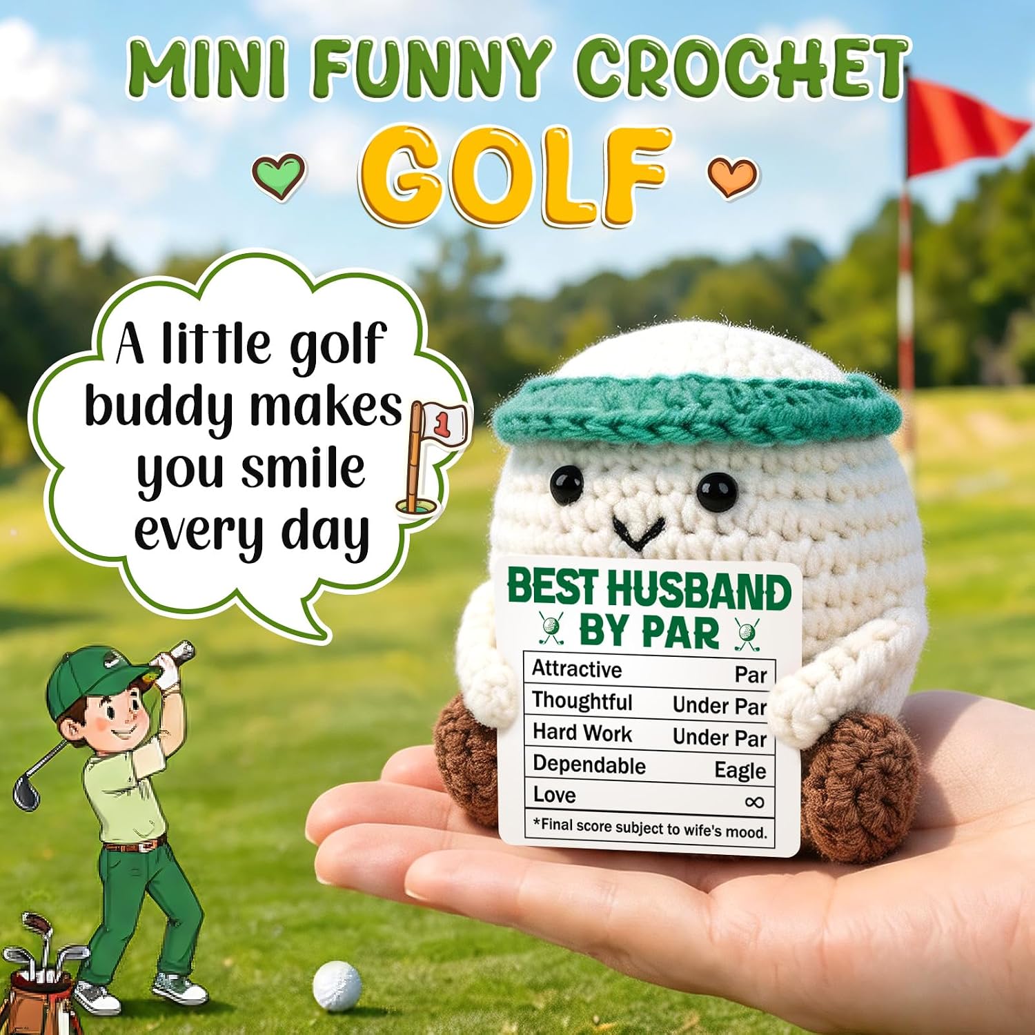 Fathers Day Men Gifts for Husband from Wife, Funny Wedding Anniversary Birthday Gifts for Men Him Husband, Romantic Mini Handmade Crochet Golf Gift for Him Birthday Valentines Positive Cute Decor