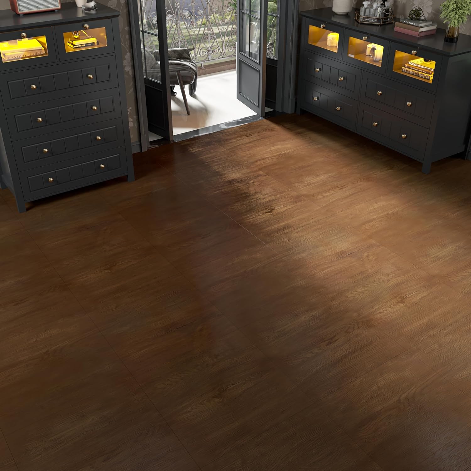 VaryStyle 6-Sheet Vinyl Flooring Brown Walnut Wood Floor Tiles Peel and Stick Waterproof Bathroom Flooring Tiles Self Adhesive Stick on Floor 12"x12" Sticky Tiles for Floor Basement Kitchen Flooring
