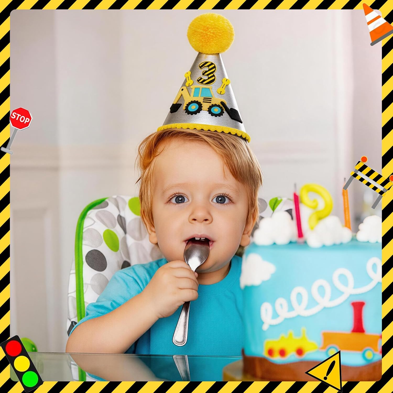 Construction Vehicle 3rd Birthday Hat, Excavator 3rd Birthday Hat for Boys