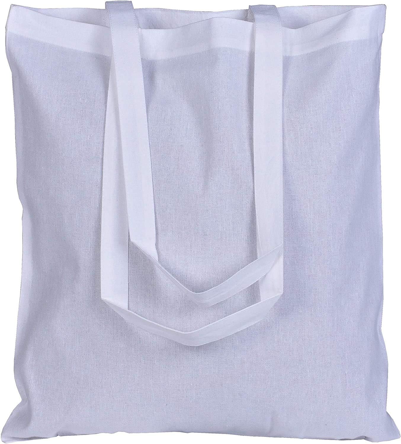 ATMOS GREEN 100 pack 15 X 16 inch with long handle WHITE Color 5 Oz Recycled Cotton reusable grocery bags eco friendly super strong - Made in India (WHITE, 100)