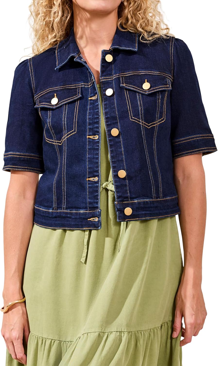 Tribal Women's Fitted Comfort Stretch Short Sleeve Denim Jacket