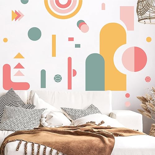 Miniatura 6 de Kazova Calcomanía de pared bohemia para despegar y pegar, estilo bohemio, arte de pared moderno para sala de estar, arte de pared de arco iris,