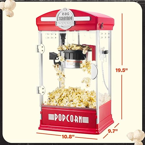 Vista 2 de Great Northern Popcorn Machine - Máquina de palomitas de maíz Big Bambino Old Fashioned con hervidor de 4 onzas, tazas medidoras, cuchara y tazas