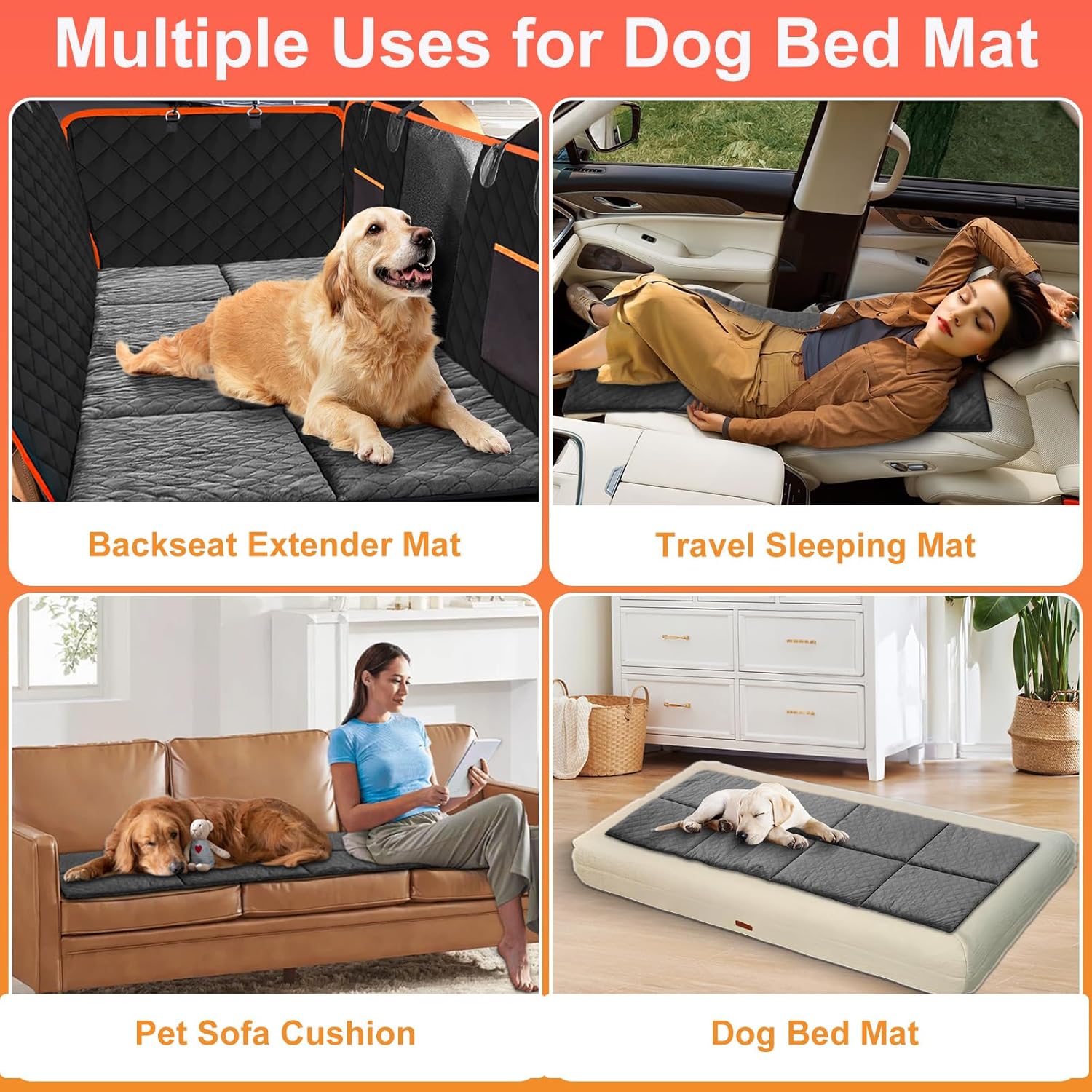 Car Backseat Dog Mat, Comfortable Non-Slip Cushion Suitable for Travel Dog Bed and Pet Home Sofa Blanket, Custom Mat for Car Backseat Extender and Seat Cover (Gray 51.2 x 23.6in)