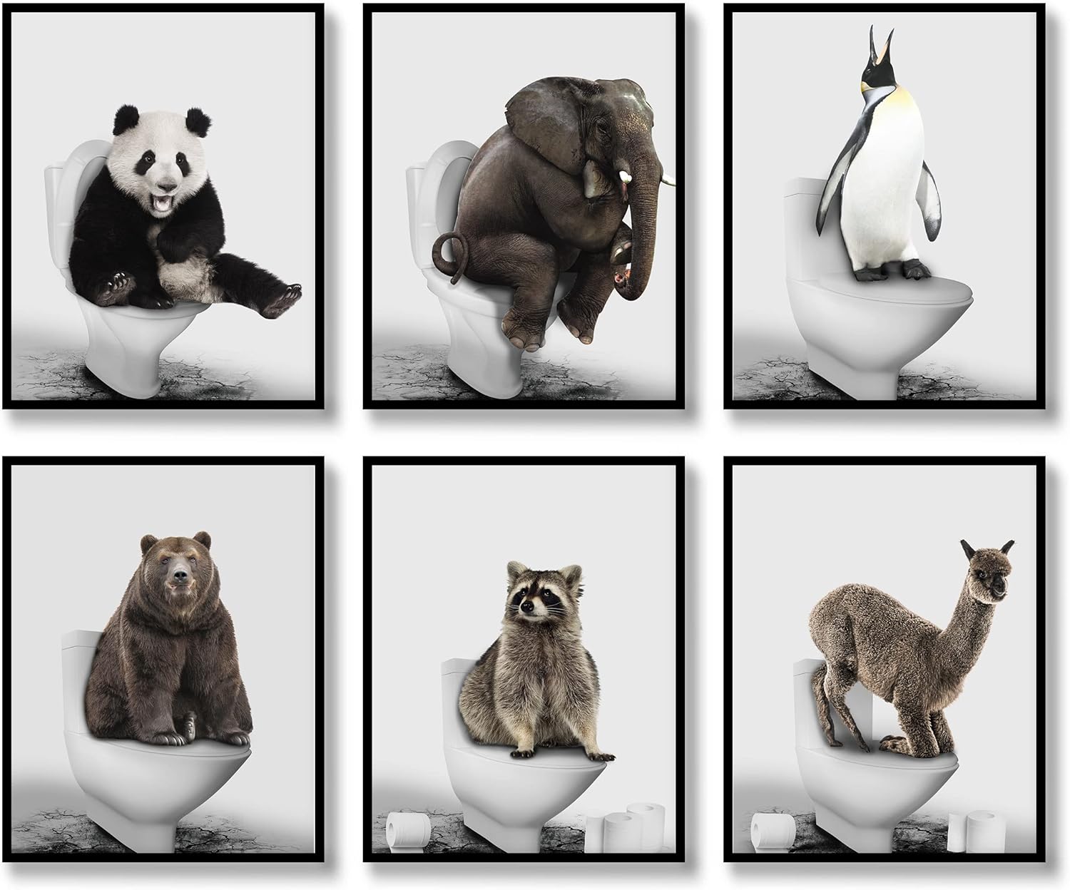 Bathroom Wall Art Animal Prints Toilet Decor Set of 6