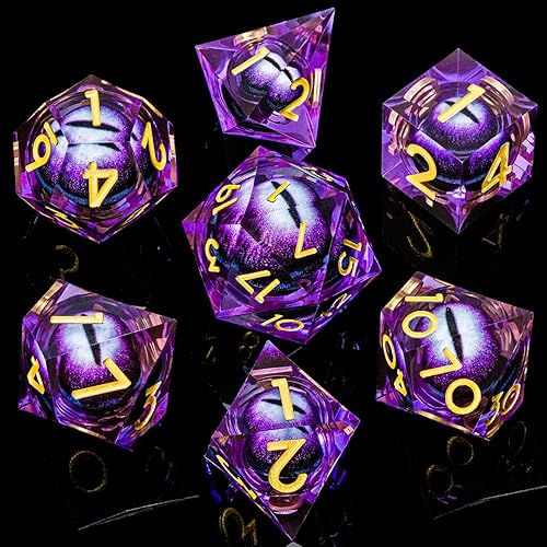 Miniatura 9 de ARUOHHA Juego de dados de ojo de dragón morado DND con núcleo líquido, dados de resina con bordes afilados con caja de regalo, dados poliédricos de