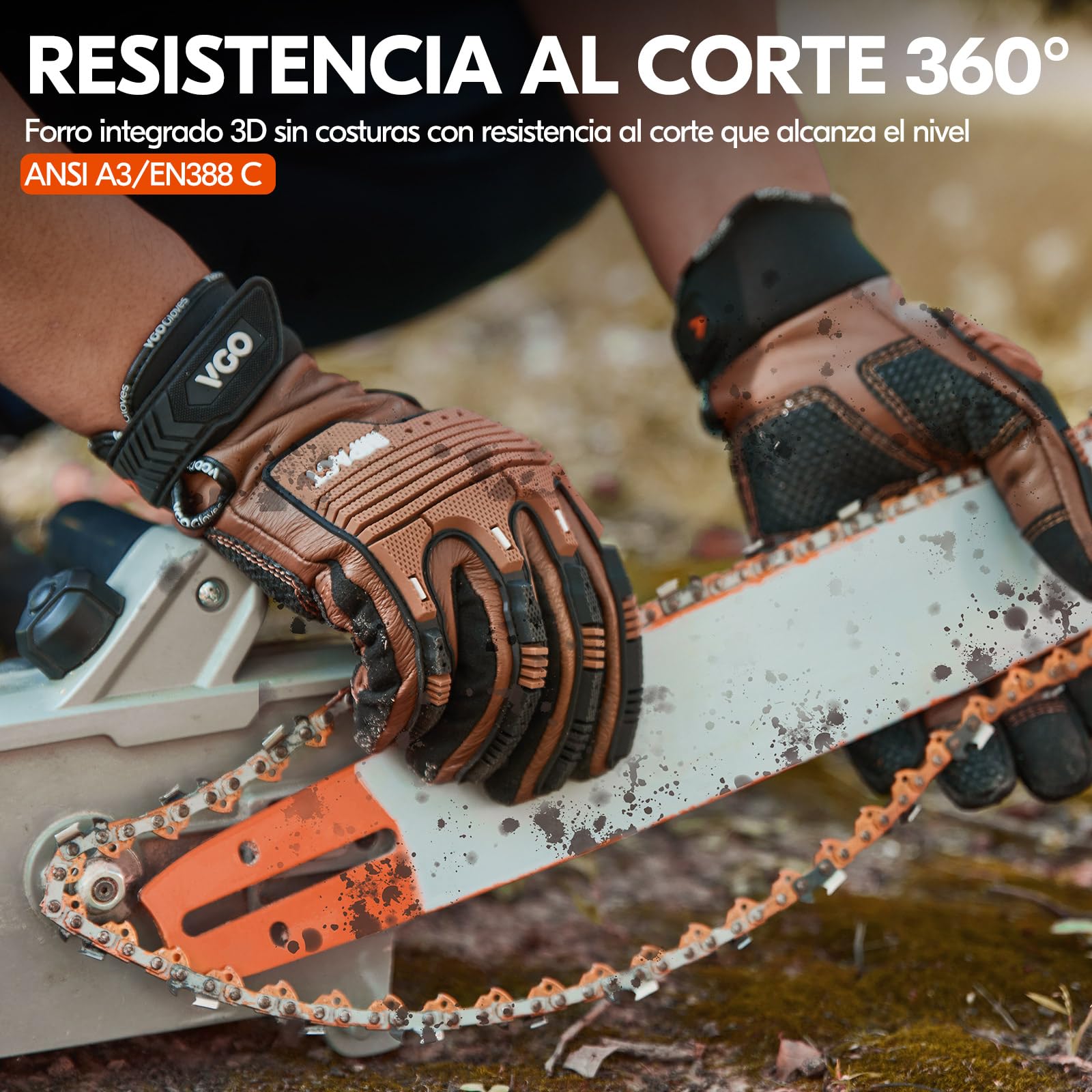 Vgo... Guantes de Trabajo Antichoque Anticortes EN388 Nivel C A3, Guantes Hombre Resistentes al Corte 360° para Cortar Motosierra Policiales Vigilante Antivibración