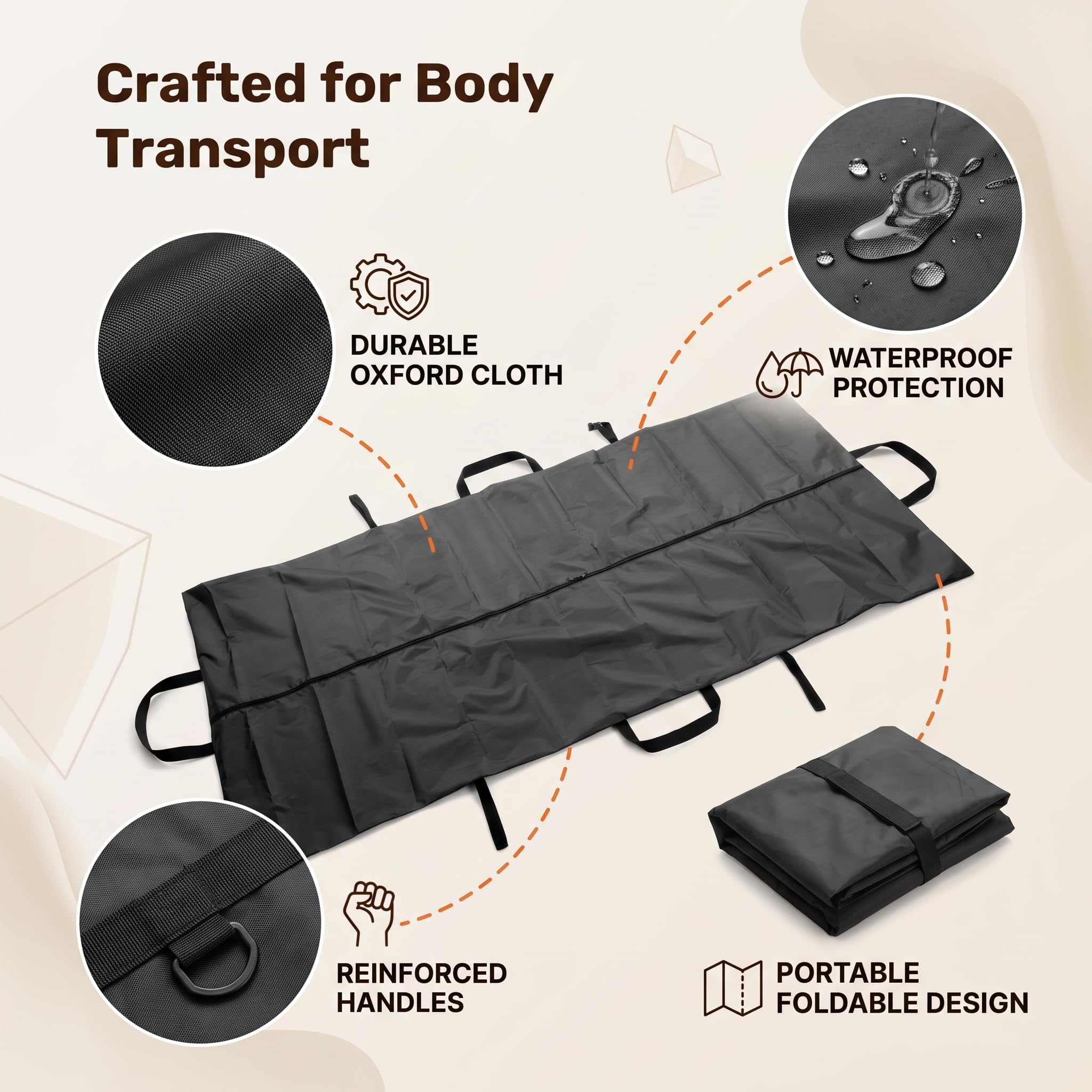 Bolsa para Cadáveres Oxford 210x75 cm Negra Impermeable y Antifugas, Bolsa Mortuoria Plegable con Asas Reforzadas para Servicios Funerarios y Transporte Hospitalario