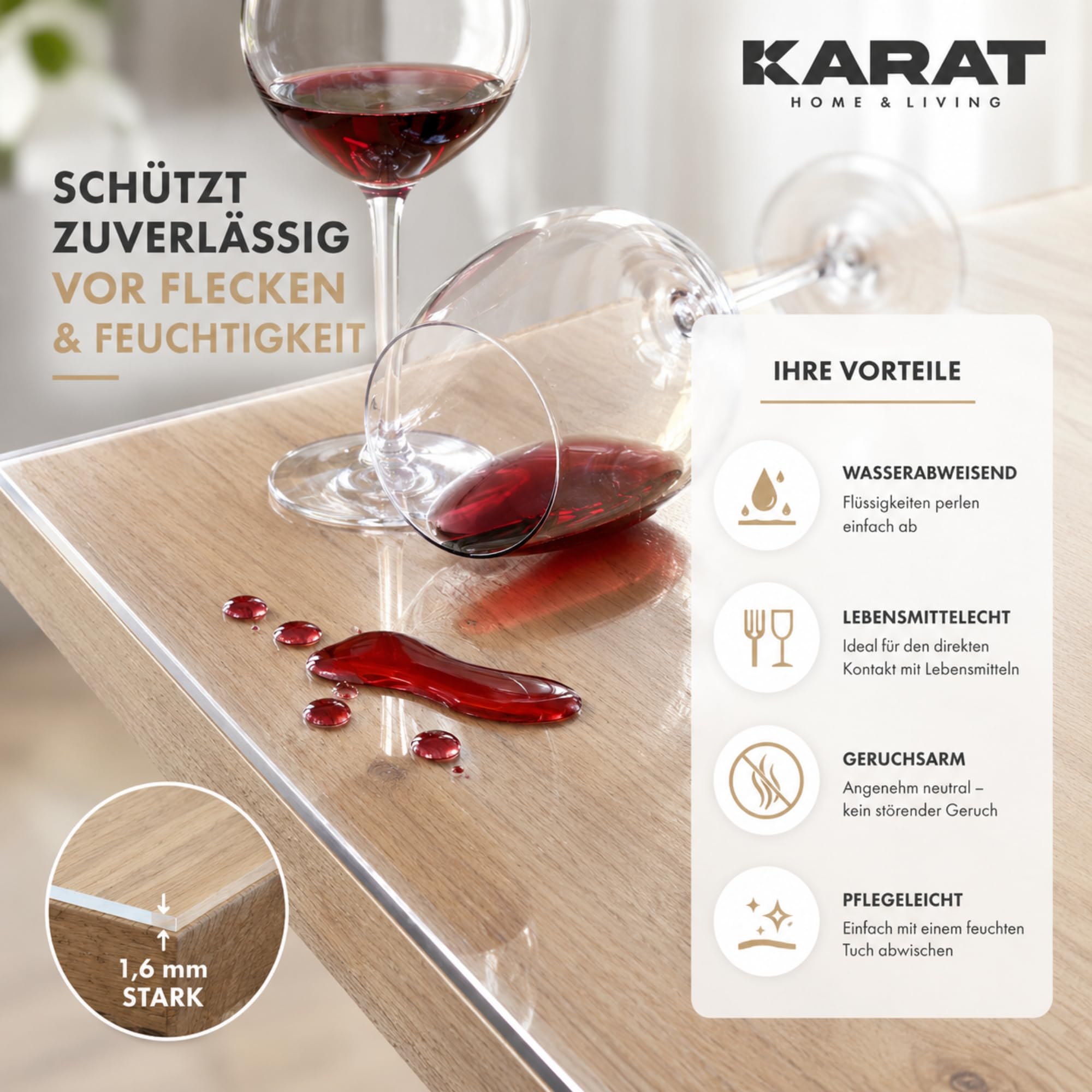 KARAT Protector de mesa transparente mate con borde biselado, mantel a medida, tamaño a elegir, lámina protectora mate, protector de mesa (Imperial, ancho 80 x largo: 160 cm)