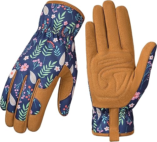 Miniatura 1 de Pleneal Guantes de jardinería para mujer, guantes de cuero para jardín, a prueba de espinas, guantes de trabajo protectores al aire libre para