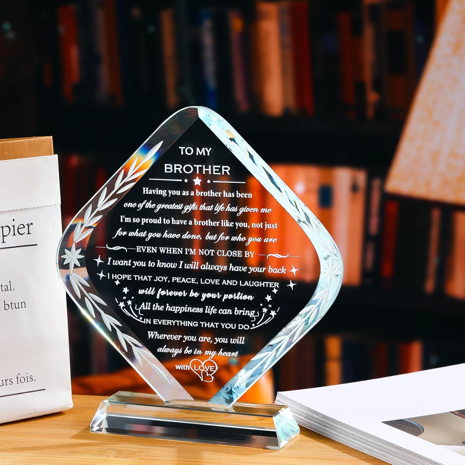 Gifts for Brother Meaningful Brother Birthday Gifts from Sister Brother Laser Engraved Crystal Keepsake for Best Fathers Day Christmas Graduation Gift for Brother Adult - Image 2