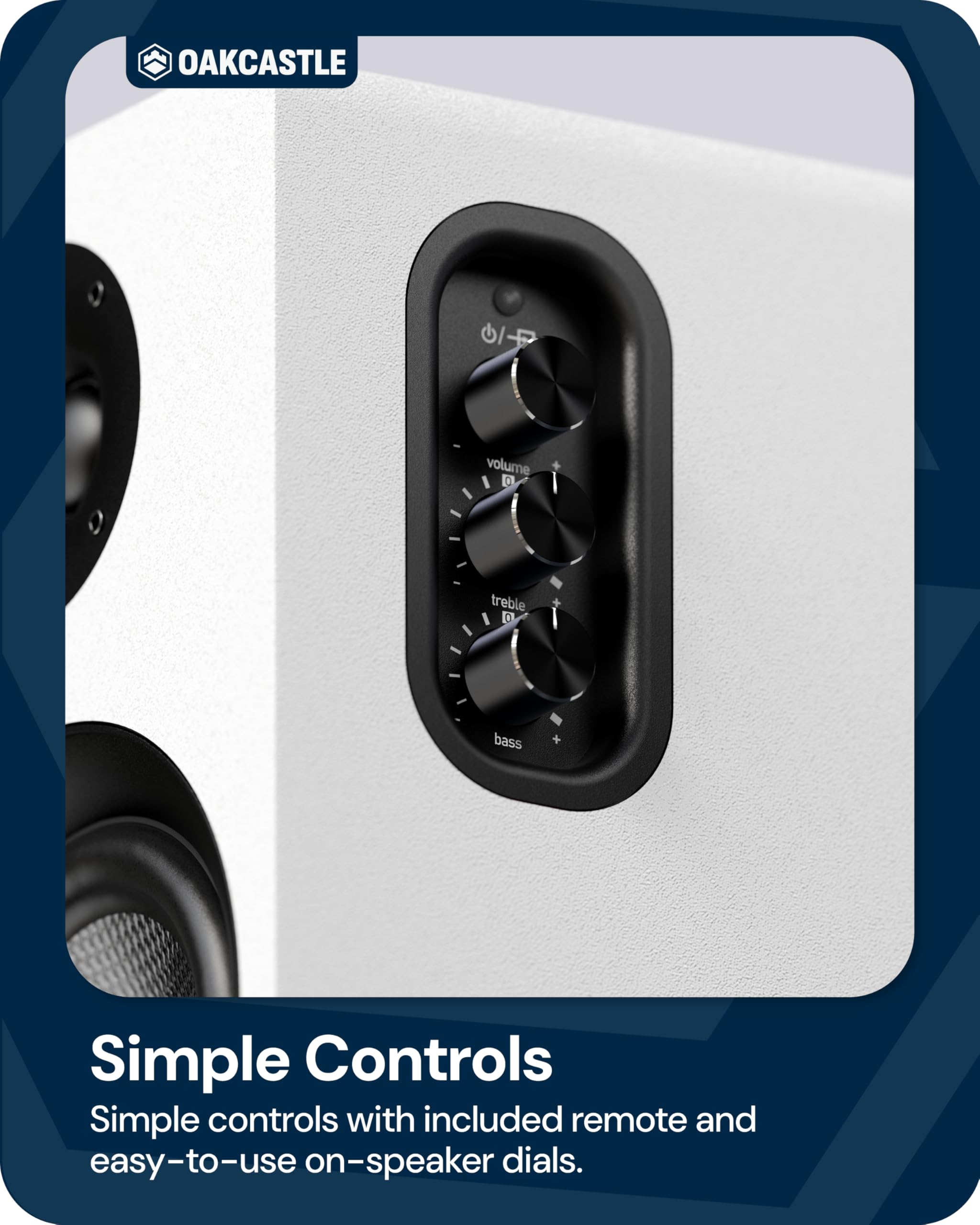 Oakcastle BK100 Active (White) Bookshelf Speakers | 2.0 Stereo System | 60W Output | Bluetooth 5.4, USB Playback | AUX, HDMI ARC & Optical | Gaming Speakers for PC Desktop — view 6