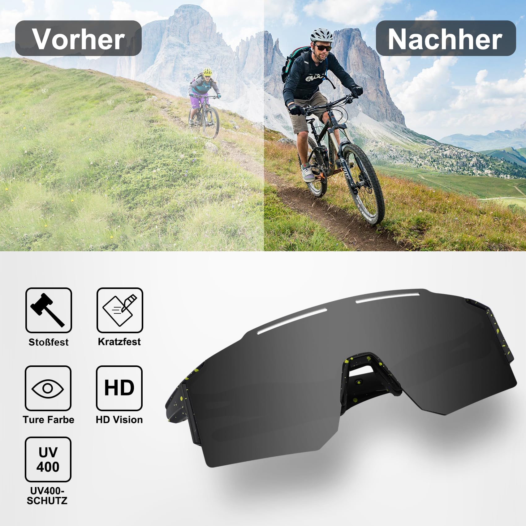 DUDUKING Gafas de sol de ciclismo para hombre y mujer, gafas deportivas con almohadillas nasales intercambiables para deportes al aire libre, ciclismo, correr, golf, protección UV 400, gafas de