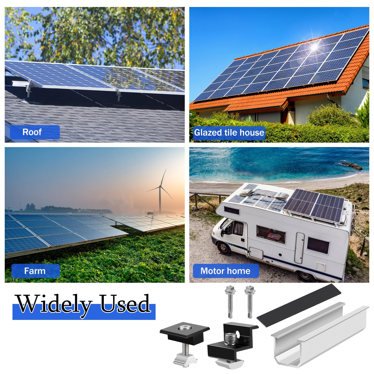 Kit di supporto per modulo solare (12 cm) e accessori, fissaggio pannelli fotovoltaici (30 – 35 mm) staffe a l per pannelli solari, centralina solare da balcone, guida a T
