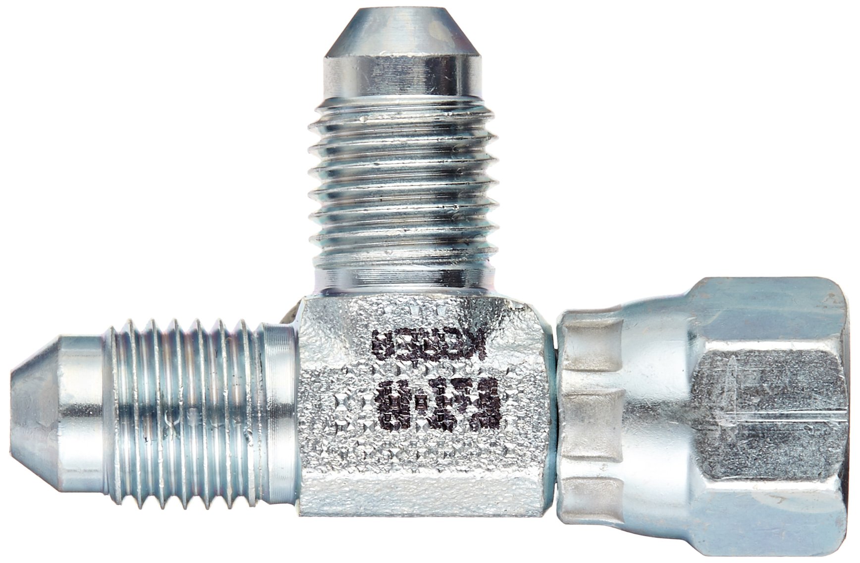 Eaton Aeroquip 203102-4-4S Swivel Nut Run Tee, JIC 37 Degree End Types, Carbon Steel, 1/4 JIC(f) x 1/4 JIC(m) End Size, 1/4