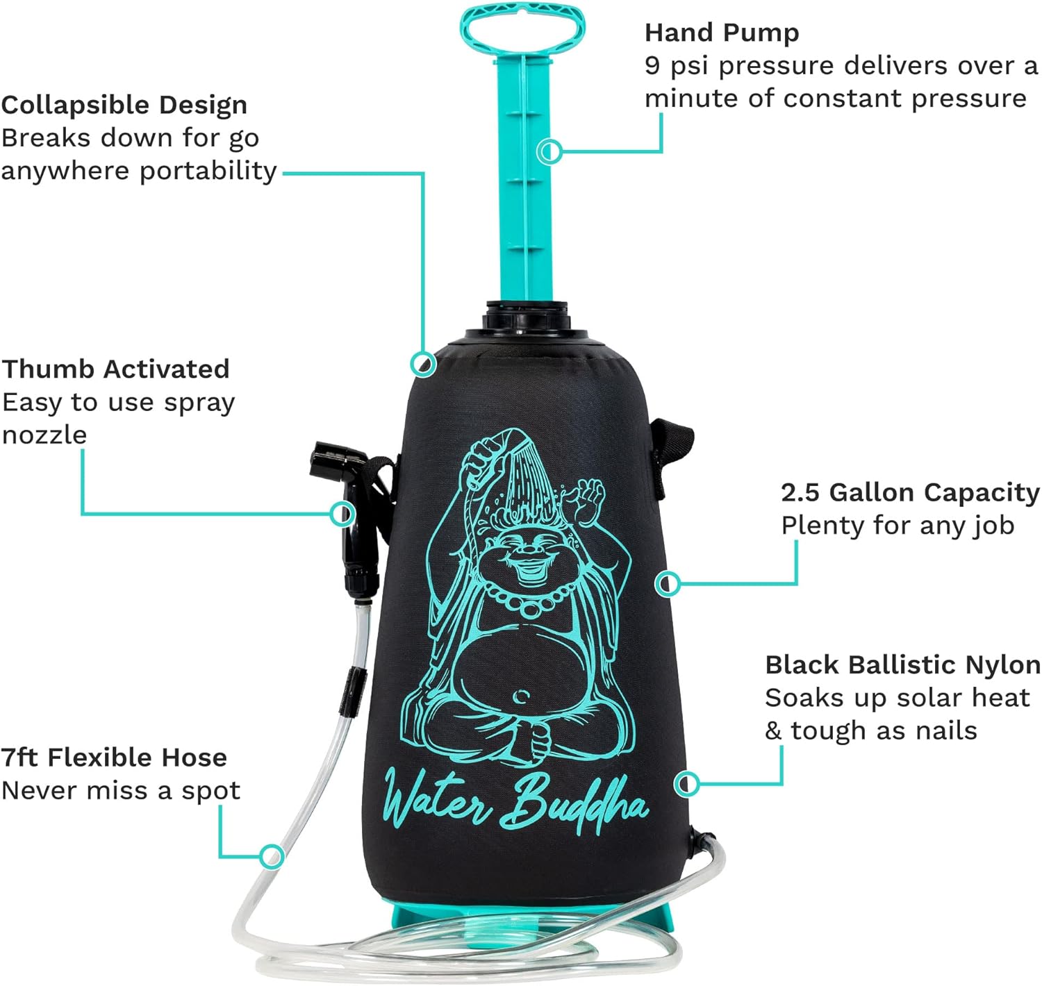 JBL Spearguns Water Buddha Rinse Kit Portable Shower, Collapsible, Pressurized with Travel Case, Shower Head and 7ft Hose, Perfect for Camping, Beach, Hiking, and Boating, Holds 2.5 Gallons/10 Liters