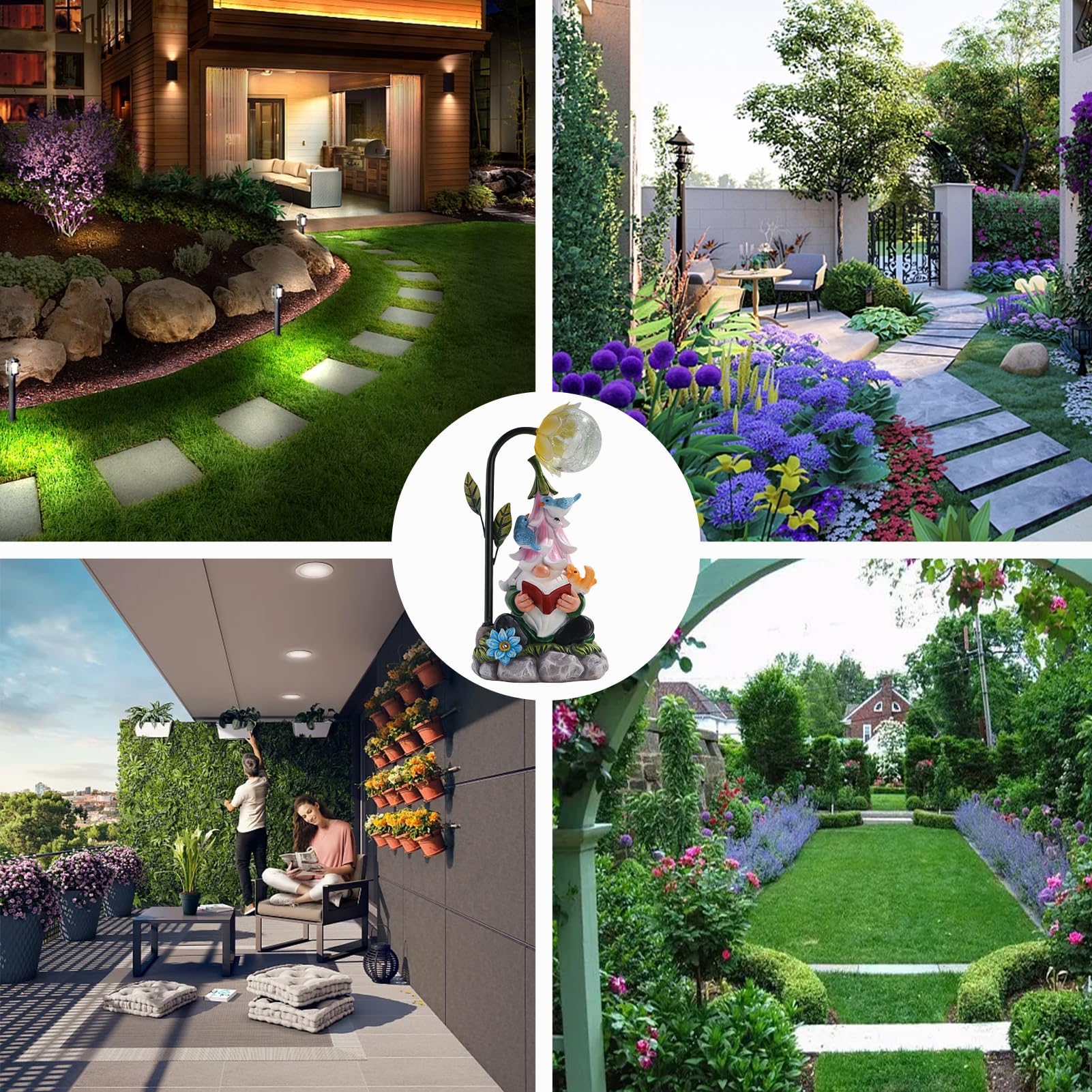 Enanitos de jardín para exteriores, gnomo de jardín solar de resina, divertido enano de jardín, resistente a la intemperie, figura con farolillo solar LED, figuras de jardín enano, luces de jardín
