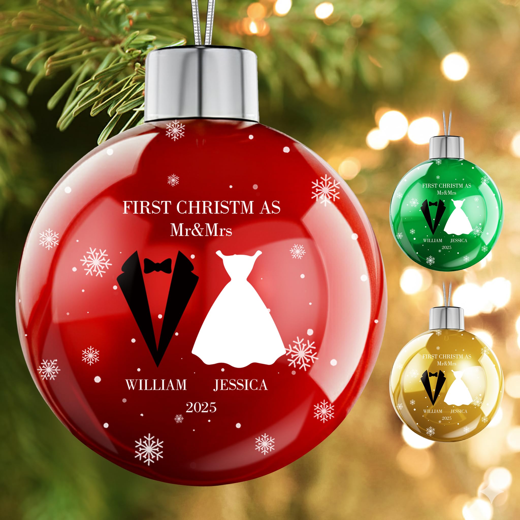 Personalized First Christmas Married Ornament 2025 - Custom Name Christmas Balls, Our First Xmas as Mr and Mrs Christmas Ornament - Bridal Shower Gift, Marriage Gifts, Wedding Gifts for Couples