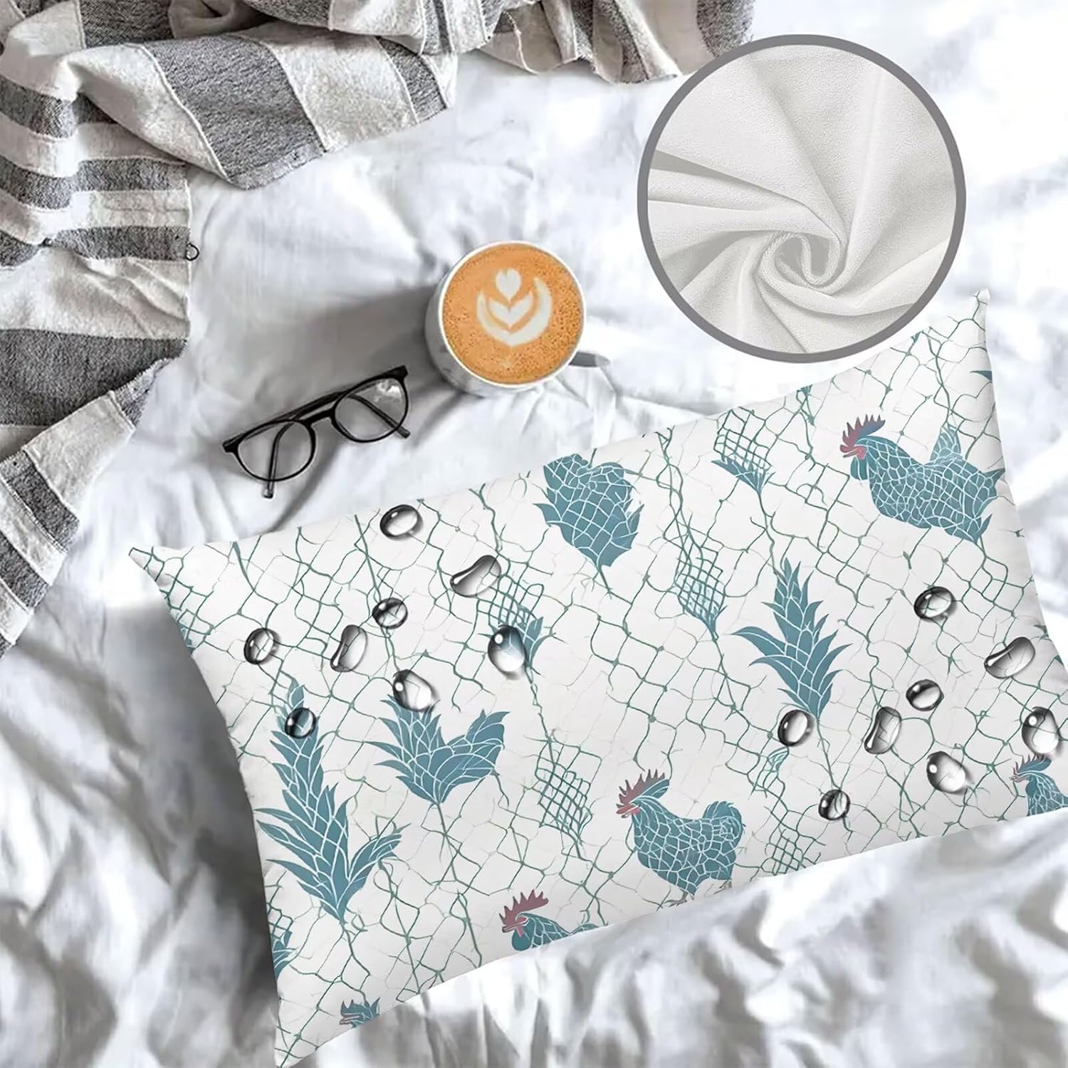 クッションカバー青 60x90 cm 防水 ベルベット アウトドア クッション 長方形 2枚 両面プリント枕カバー 隠しファスナー付