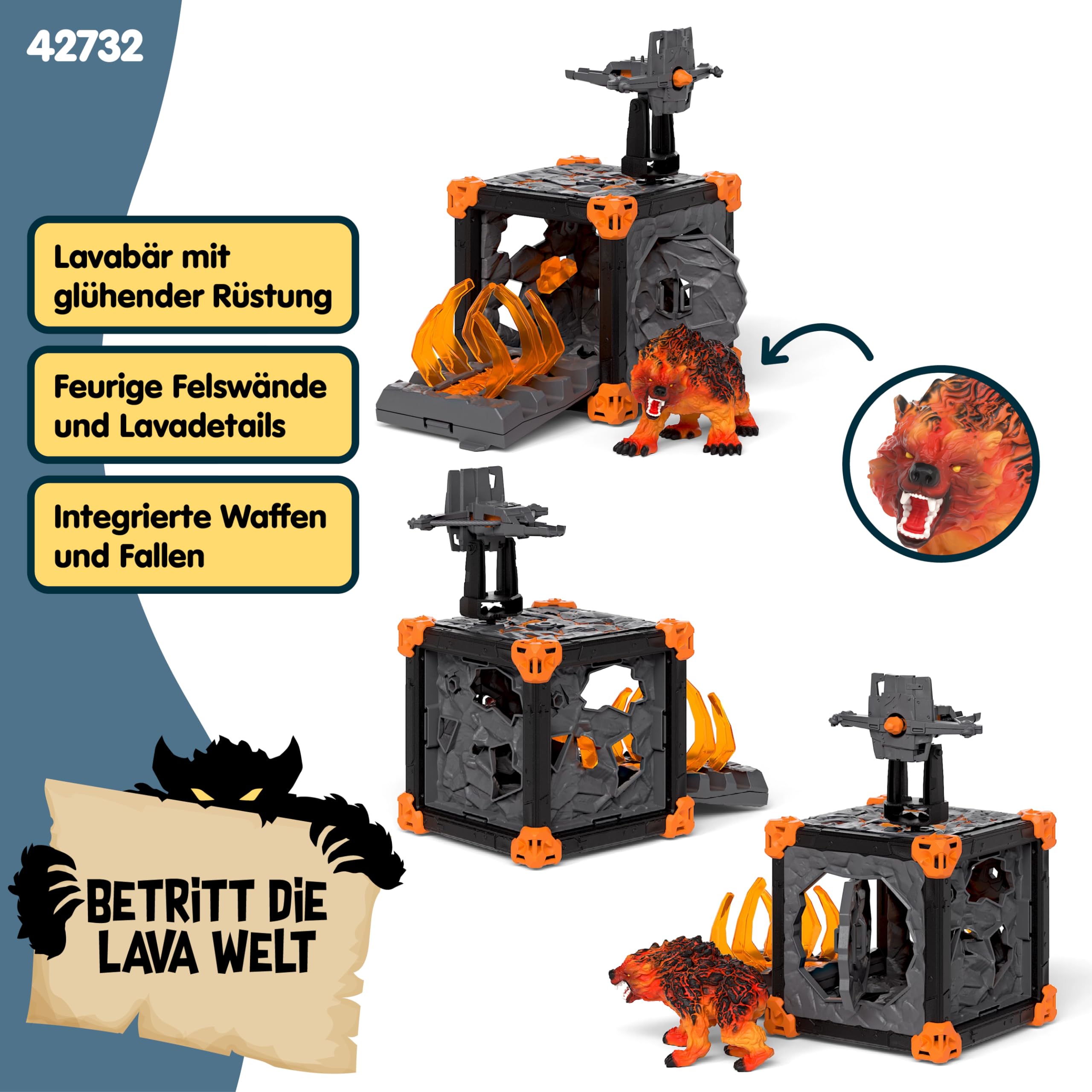 schleich ELDRADOR CREATURES | BattleCave Lavabär 42732 | Set aus ELDRADOR Battle Cave mit Monster & Kristall | mit Schussfunktion und Greifarmfalle | Caves zur Arena stapelbar | ab 6 Jahren | 31 Teile
