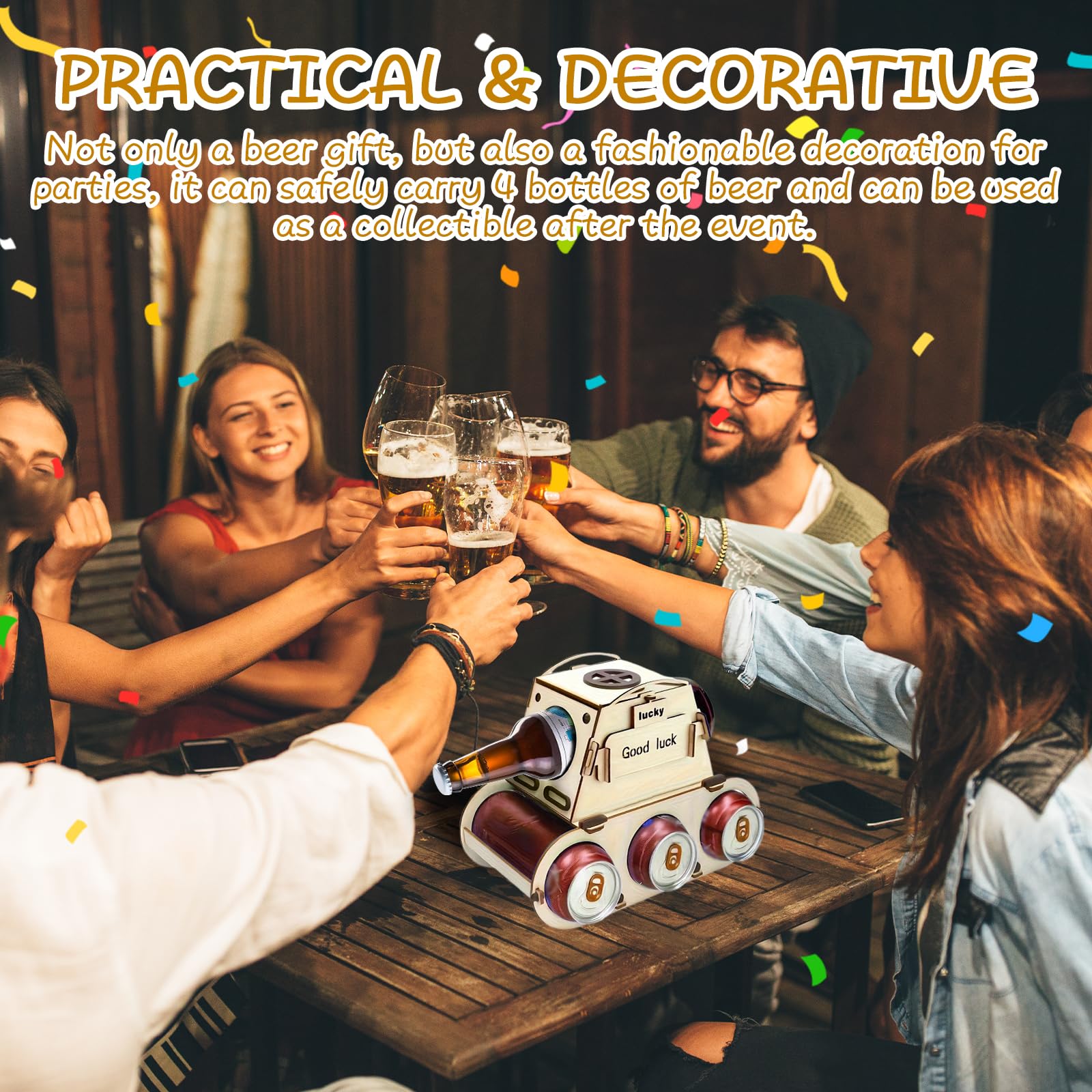 Divertido portacerveza de madera en diseño de tanque, regalos originales para hombres, 30, 40, 50 para amantes de la cerveza, ideal para Oktoberfest único portacerveza de regalo