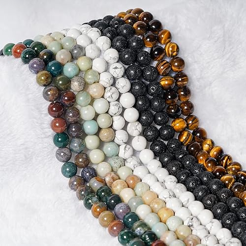 Miniatura 5 de Anjpuy Cuentas de piedra natural de 0.236 pulgadas (0.236 in), cuentas redondas sueltas para fabricación de joyas con cordón elástico de cristal