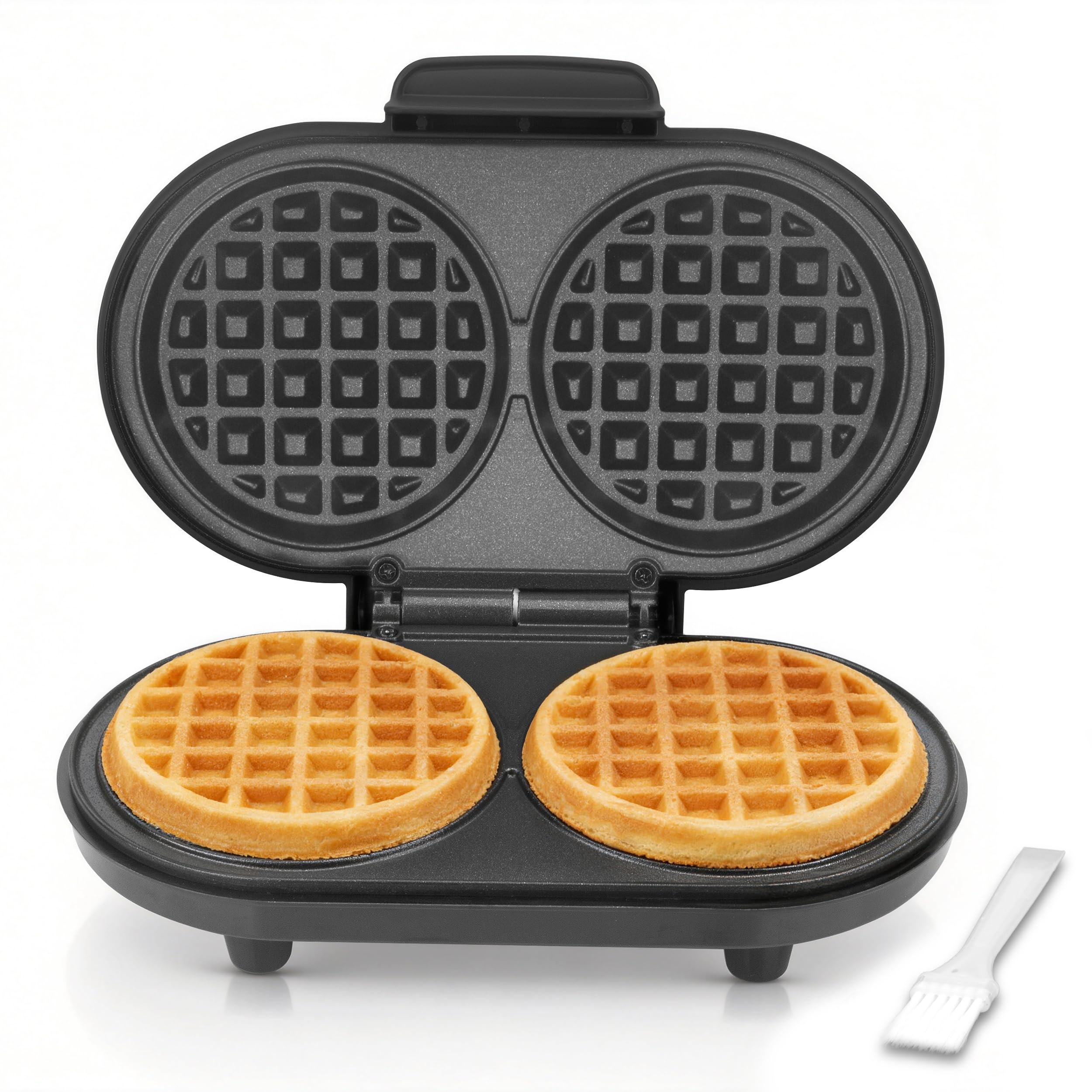 AshGlen Double Mini Waffle Maker for kids, Waflera Electrica with 2 X 4” Round Non-stick Grids, Small Waffle Maker Mini, Makes 2 Personalized Keto Chaffle Waffles, Mini Waffle Iron, Graphite