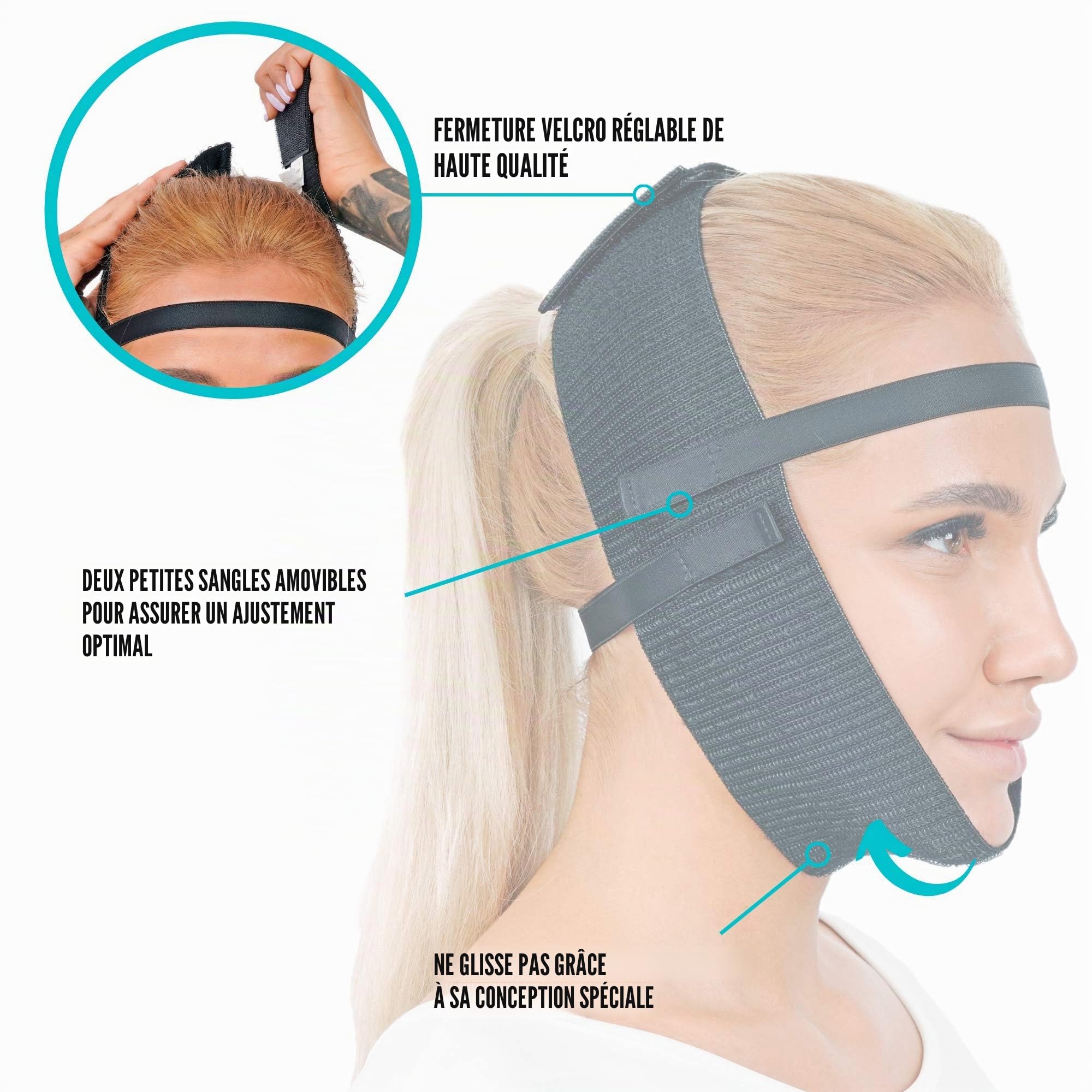 Vêtement de compression post-chirurgie, bande de menton, kit de levage du visage, amincissant le visage, raffermissement des bajoues (noir)