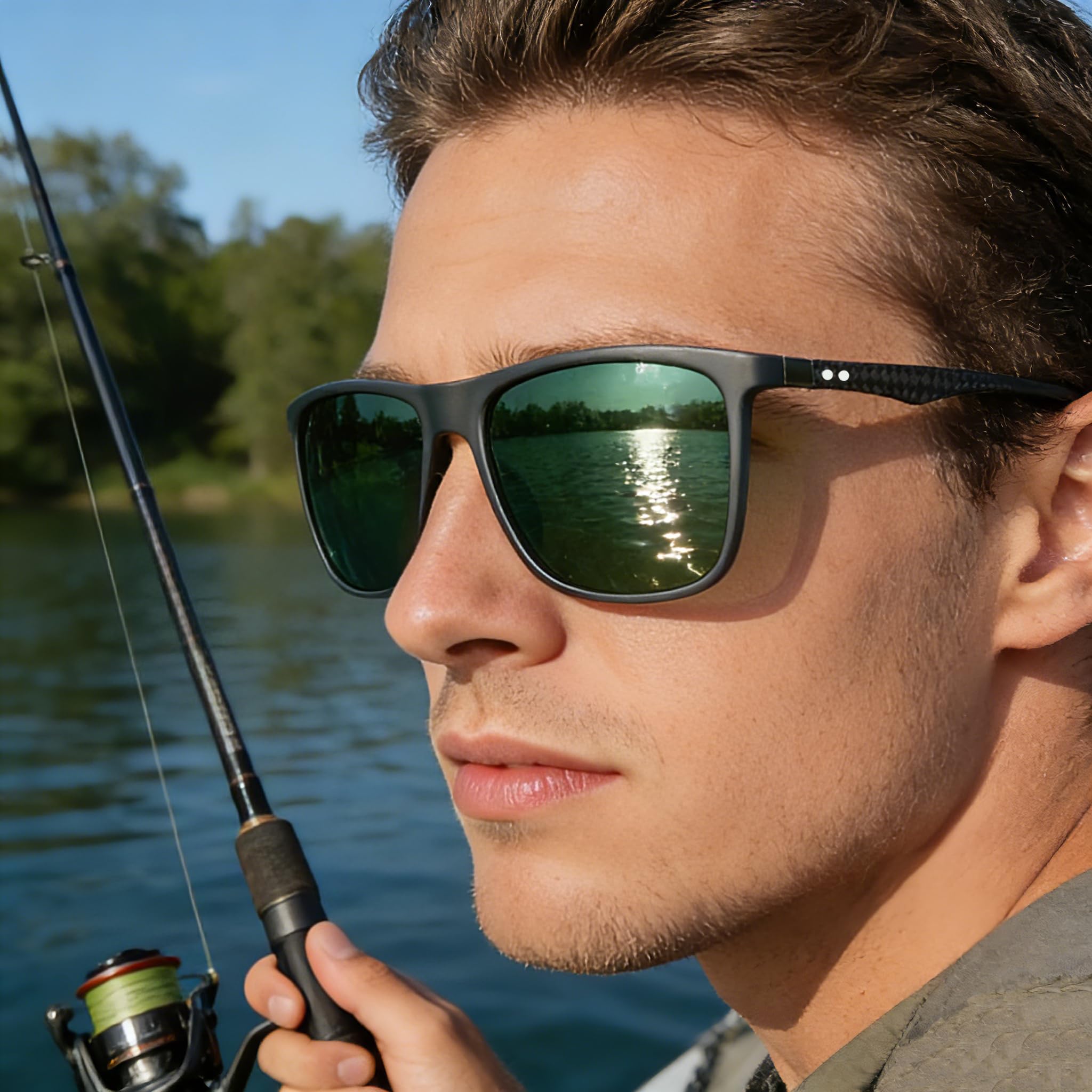 Occhiali da sole polarizzati quadrati in fibra di carbonio ultraleggeri per gli uomini alla moda guida pesca golf sport ombra