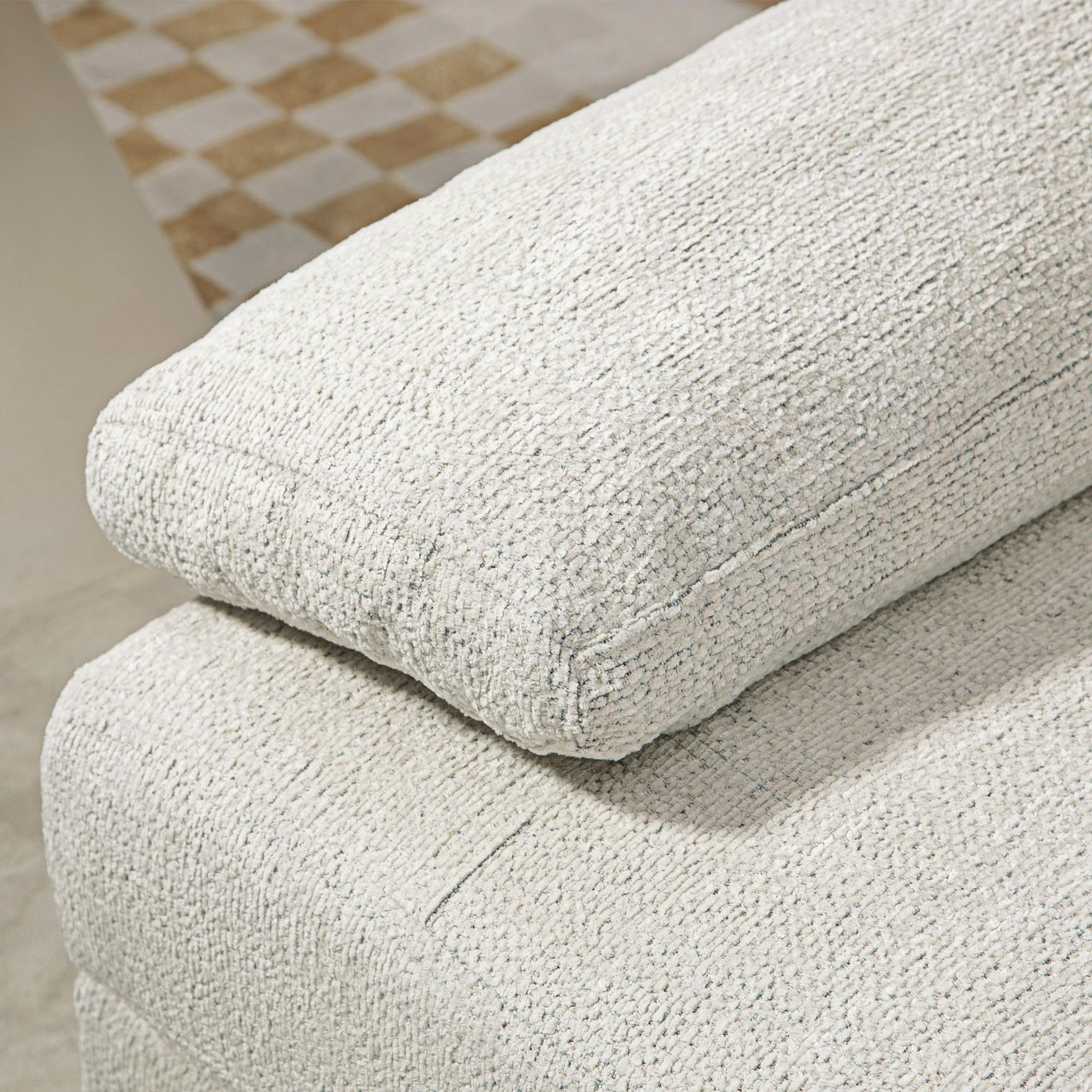 HOMCOM Divano Componibile 4 Posti con Penisola in Ciniglia Crema | 2 Poggiapiedi, Cuscini per Braccioli e Schiena, 313x149x88cm