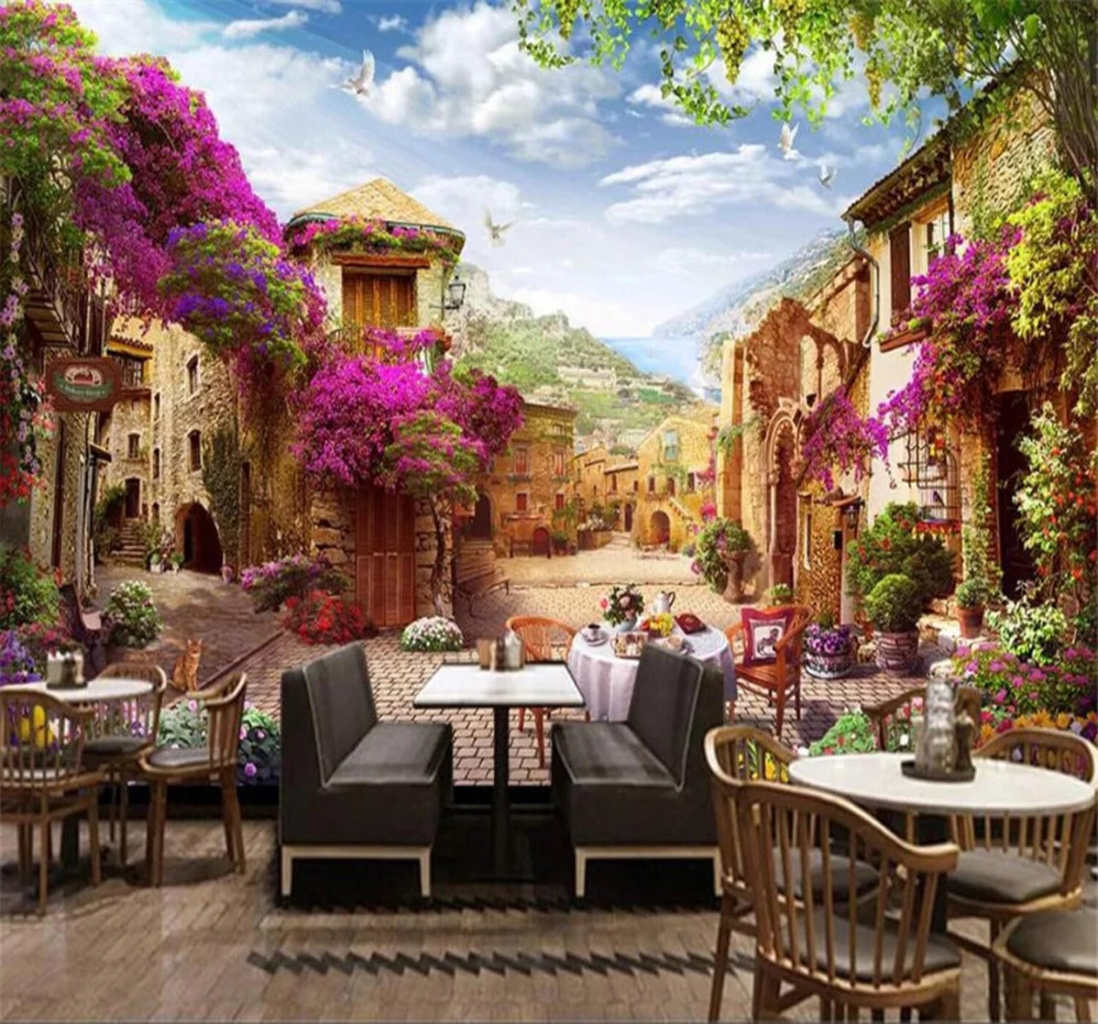Xlming 430Cm×300Cm(B×H) Vintage Three Dimensional Town Architecture Landscape 3D Wallpaper Silky Texture Home Study Office Grey Dining Room Sofa Bedroom Living Room Tv Backdrop-430Cm×300Cm