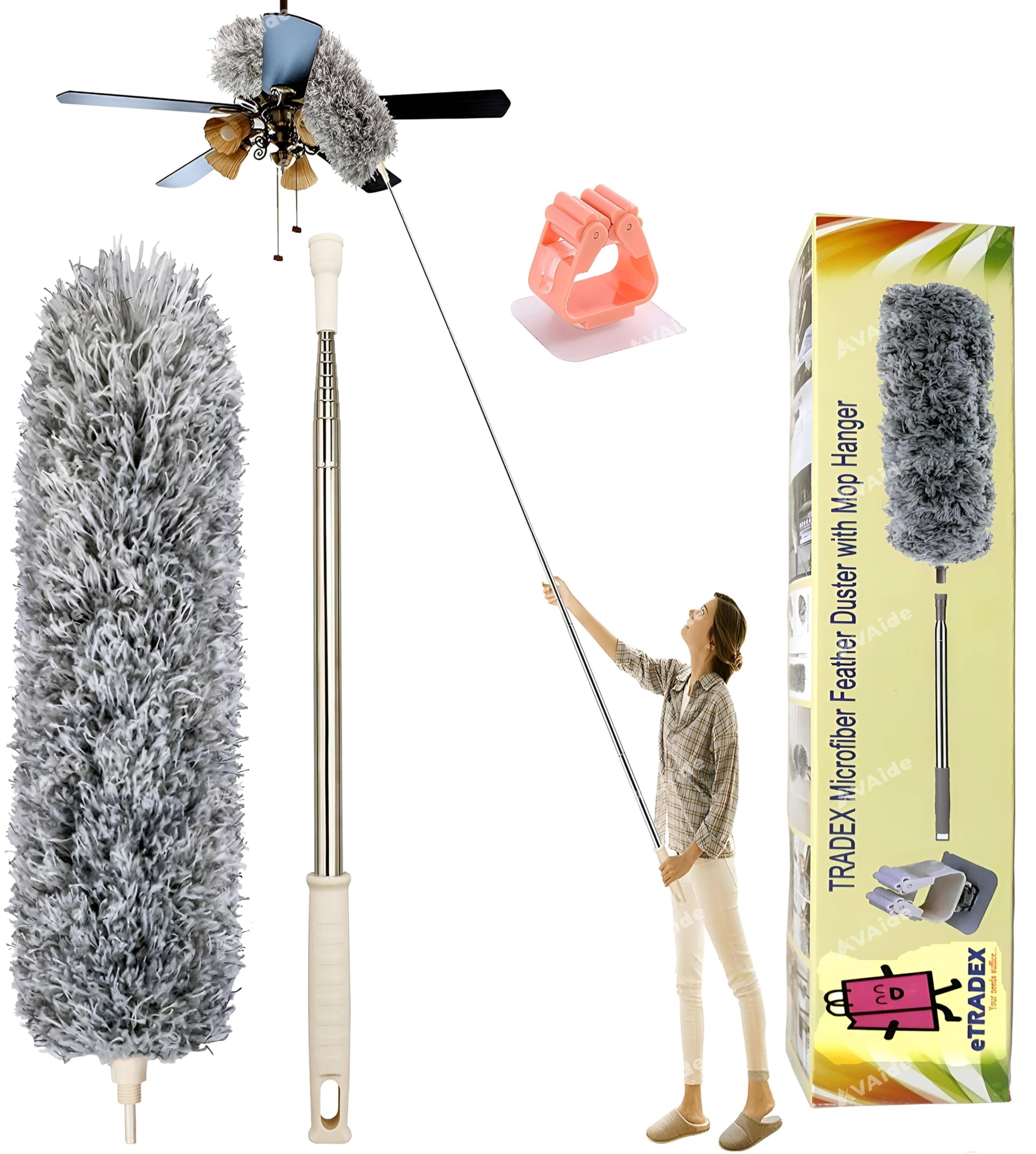 eTRADEX Microfiber Feather Duster with Mop Hanger - Extendable and Bendable with Long Extension Pole, Washable for Ceiling Cleaner with Long Handle (B0CSSCJB52) Amazon Price History, Amazon Price Tracker