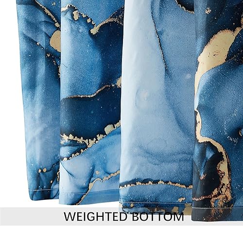 Miniatura 7 de YOSTEV Juego de cortinas de ducha de mármol azul dorado, cortinas de ducha abstractas de mármol para decoración de baño con 12 ganchos de metal,