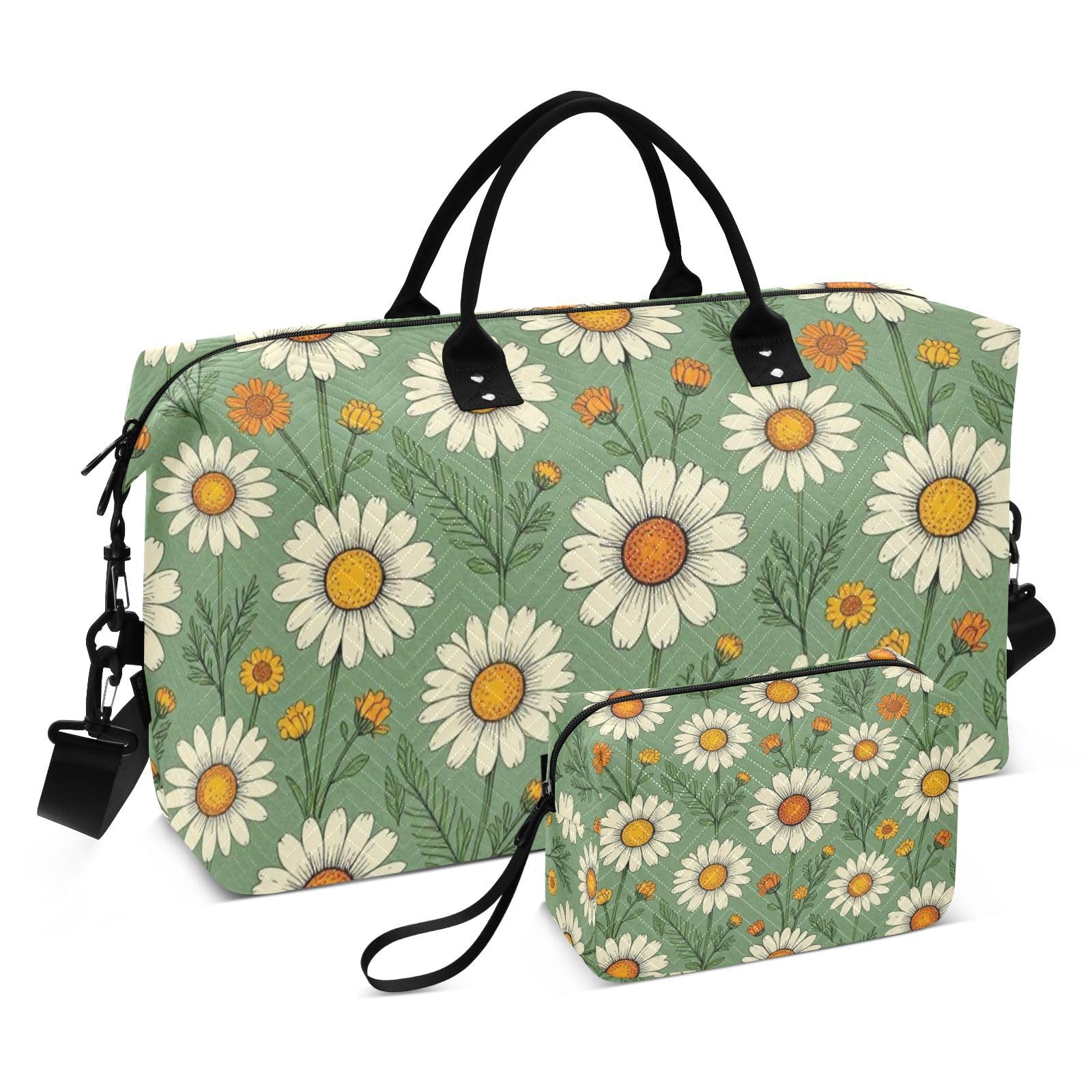 Zestaw toreb bagażowych podwójny zestaw toreb pełny nadruk siatkowa kieszeń solidna weekendowa wycieczka, Daisy Bloom, One Size, Klasyczny