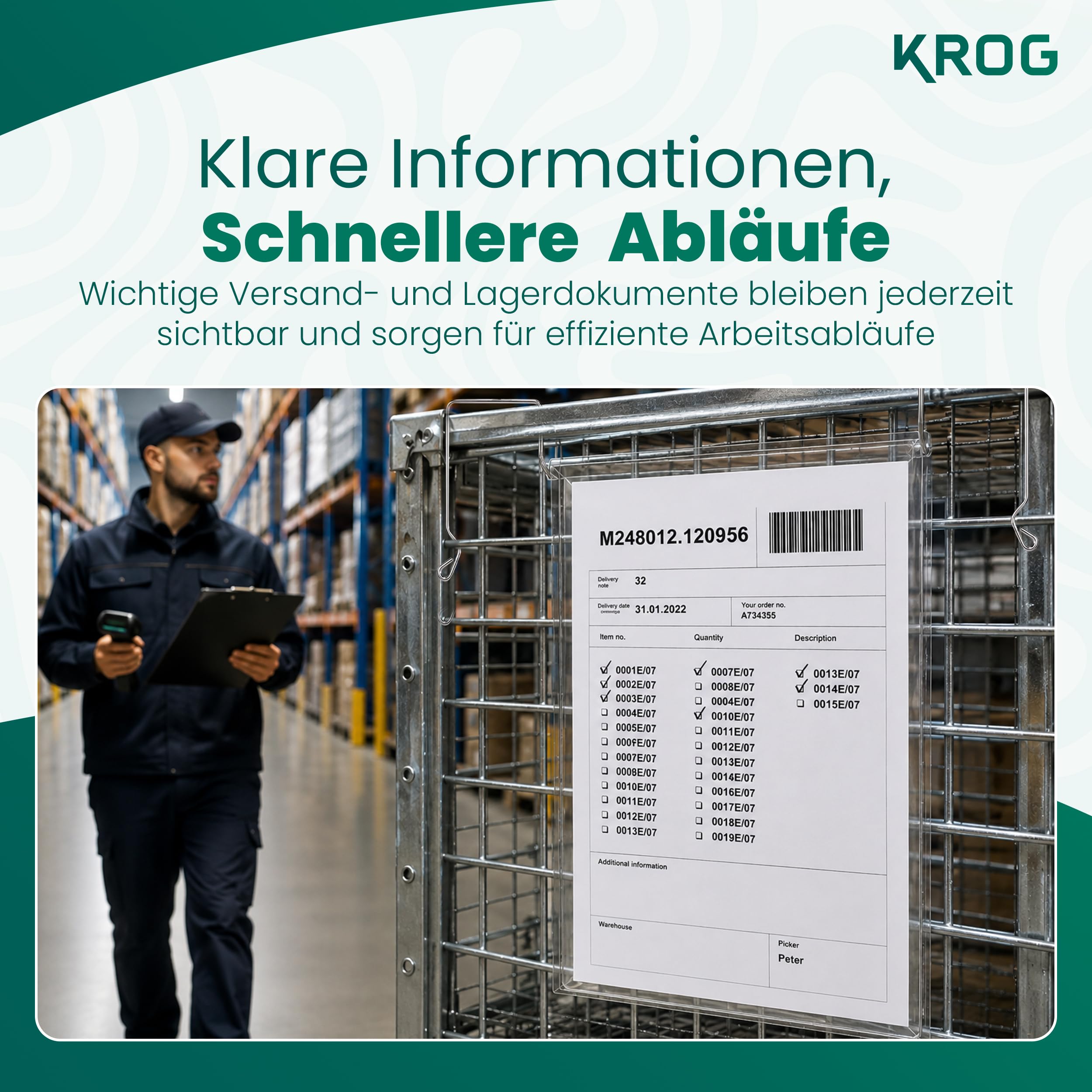 Krog A4 - Cartellina con gancio, 50 pezzi, colore: Trasparente