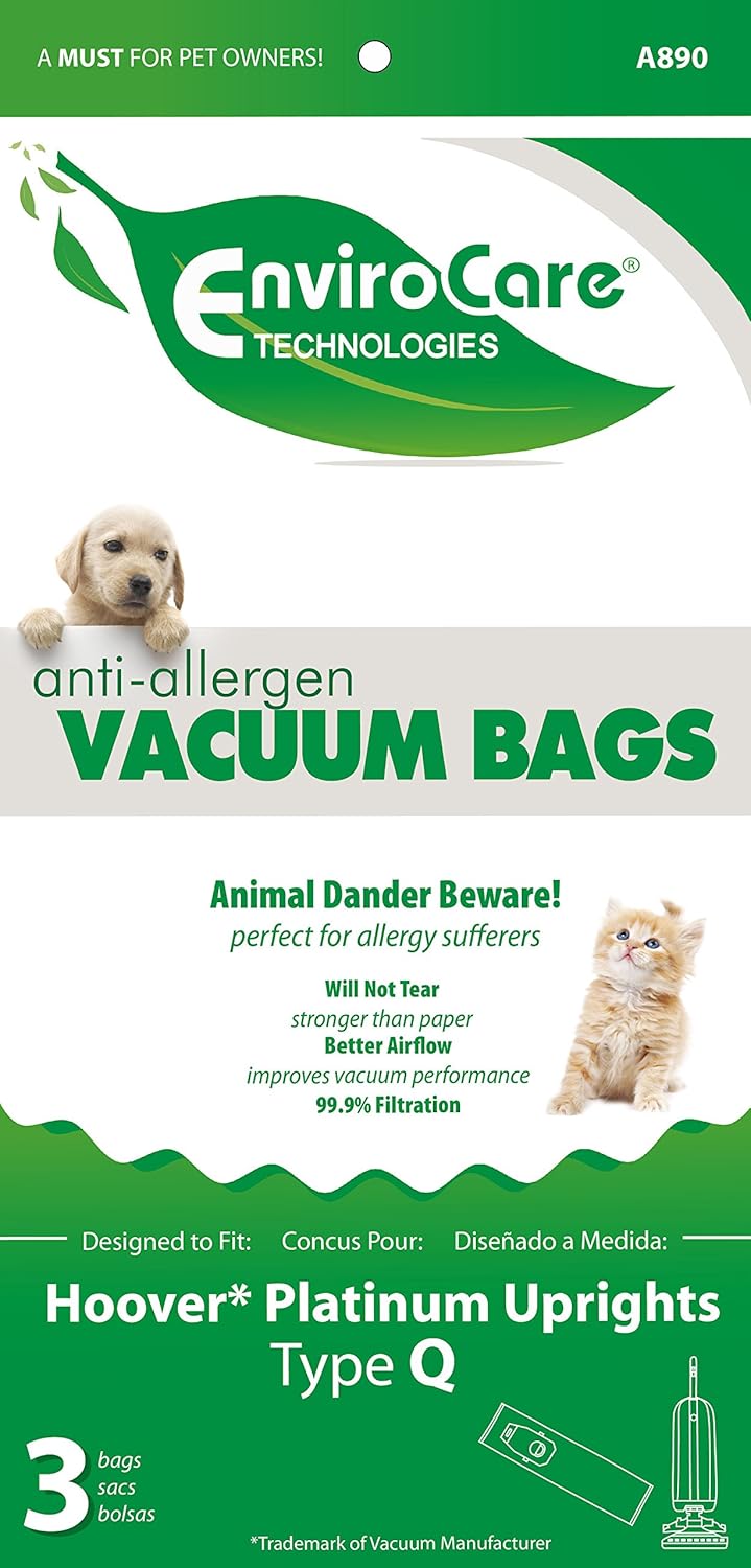 EnviroCare Replacement Allergen Filtration Vacuum Cleaner Dust Bags Made to fit Hoover Style Q Uprights 3 Bags : Home & Kitchen