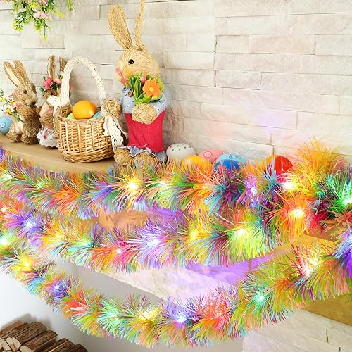 Miniatura 10 de Guirnalda de oropel de Pascua de 16.4 pies con tira de luz LED, guirnalda de alambre metálico, guirnalda de oropel de Pascua, guirnalda de oropel de