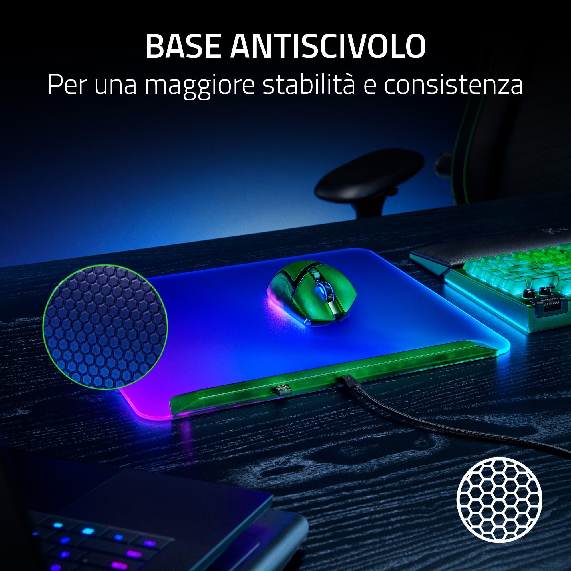 Razer Firefly V2 Pro Phantom Green Edition - Tappetino per mouse da gioco completamente illuminato per il con Chroma RGB (porta USB, superficie microtesturizzata, antiscivolo) Phantom Green