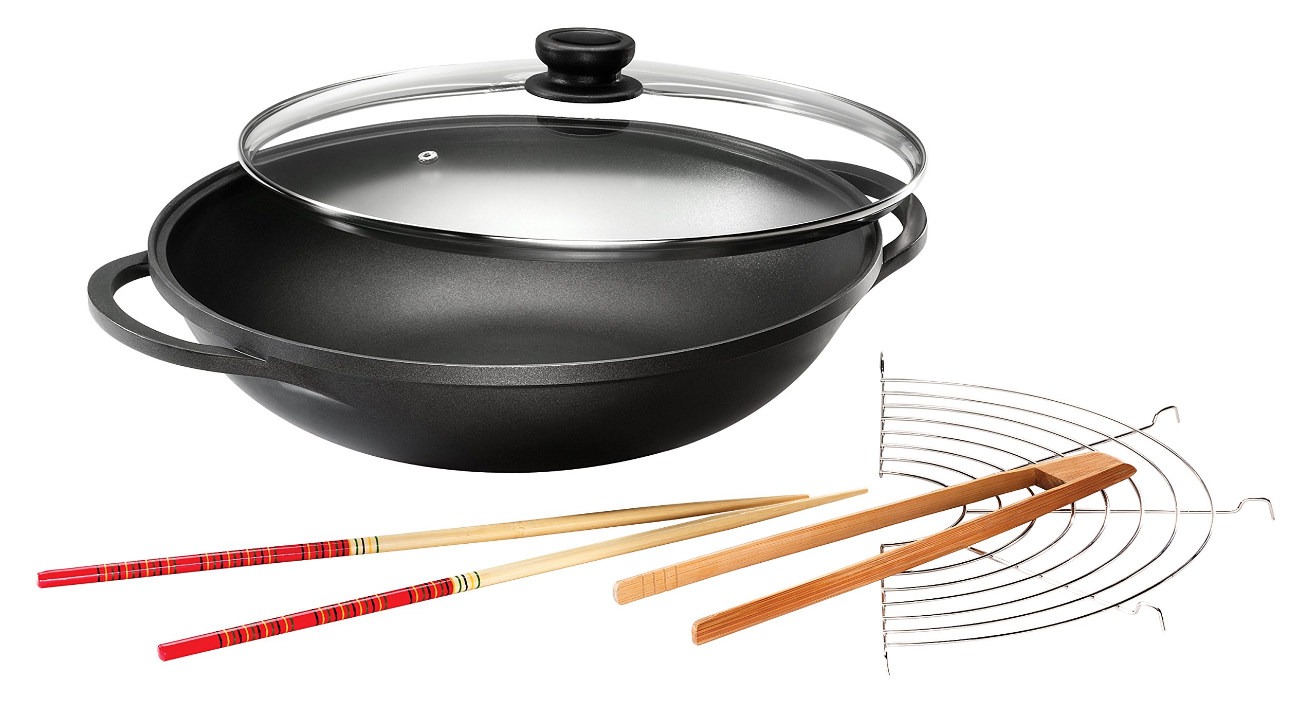 Kopf 124184 Wok Mai-Lu, fonte d’aluminium, Ø 36 cm, avec couvercle en verre et accessoires