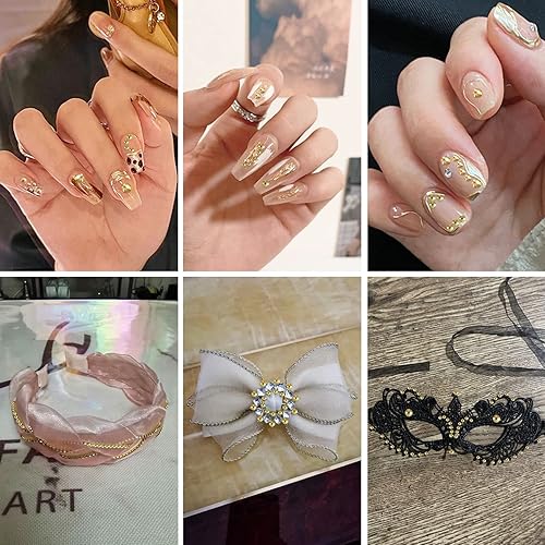 Miniatura 6 de Beadsland Diamantes de imitación para maquillaje, 8 tamaños, 2500 unidades de diamantes de imitación dorados con parte trasera plana, gemas faciales