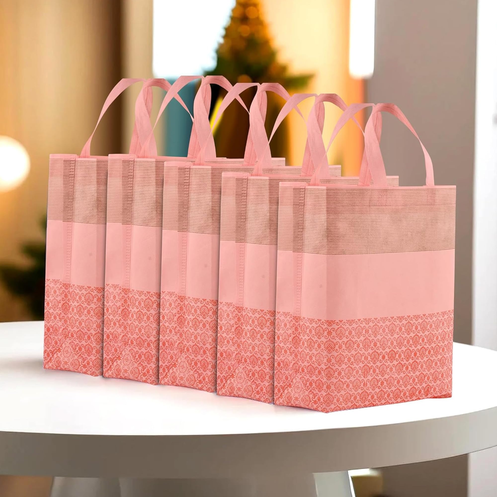 Kuber Industries (Pack of 12) Shopping Handbag | Foldable Shopping Bag | Reusable Grocery Bags | Vegetable Bag | Carry Bags with Handle | Gifting Bag | Large | Half-Print | Orange 4