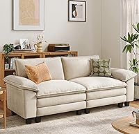 LINSY HOME 90'' Beige Corduroy Cloud Loveseat Sofa - Modular Sectional Couch, Soft Comfy Cloud Sofa for Living Room, Apartment, Office