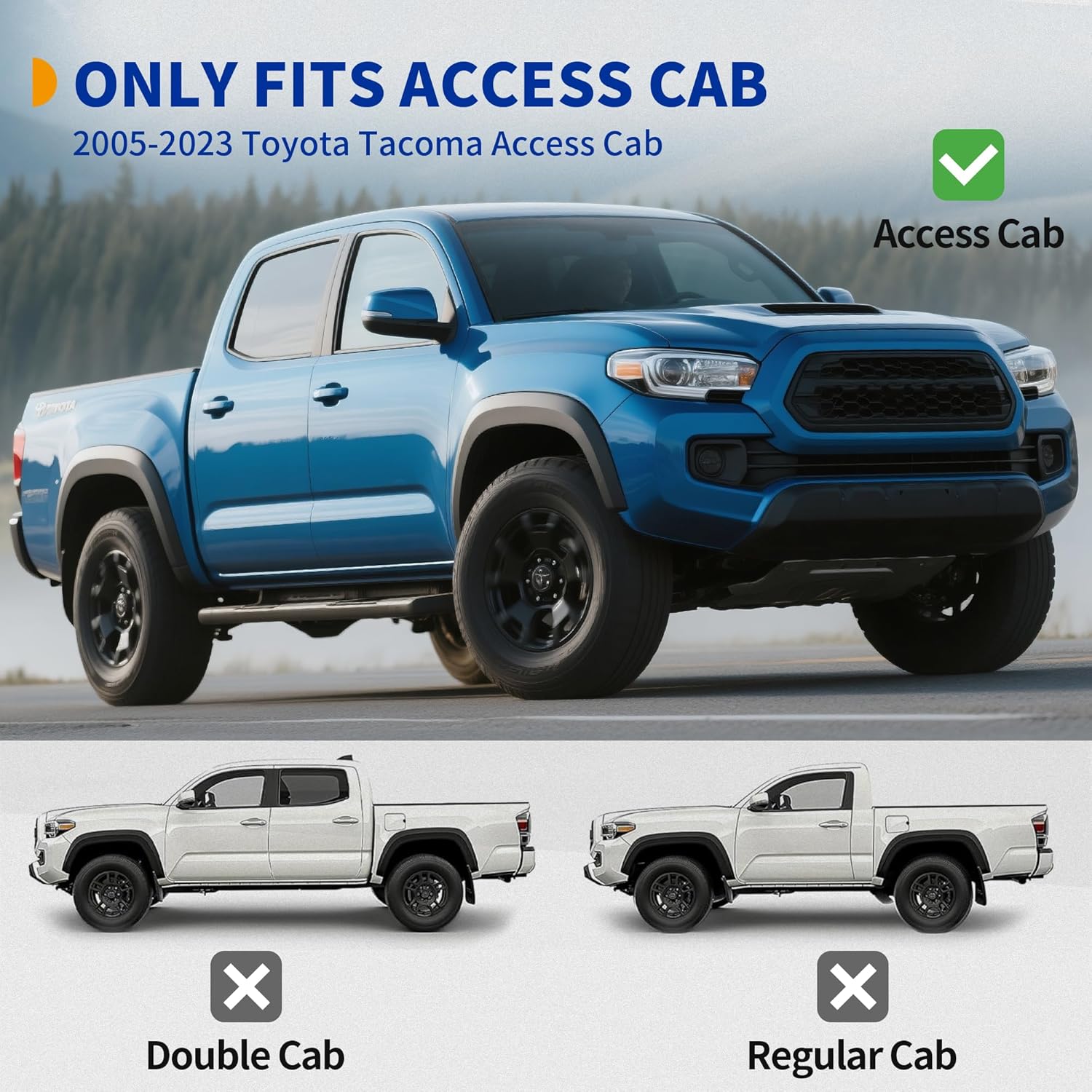 6.5 Inches Running Boards & Steps Compatible with 2005-2023 Toyota Tacoma Access Cab, Nerf Bars