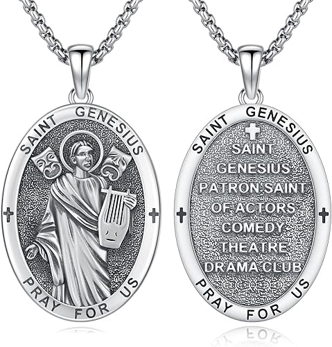 Vista 64 de Collar con colgante de plata de ley 925 con medalla de San Patrón, joyería religiosa para hombres y mujeres, con cadena de acero inoxidable 316L